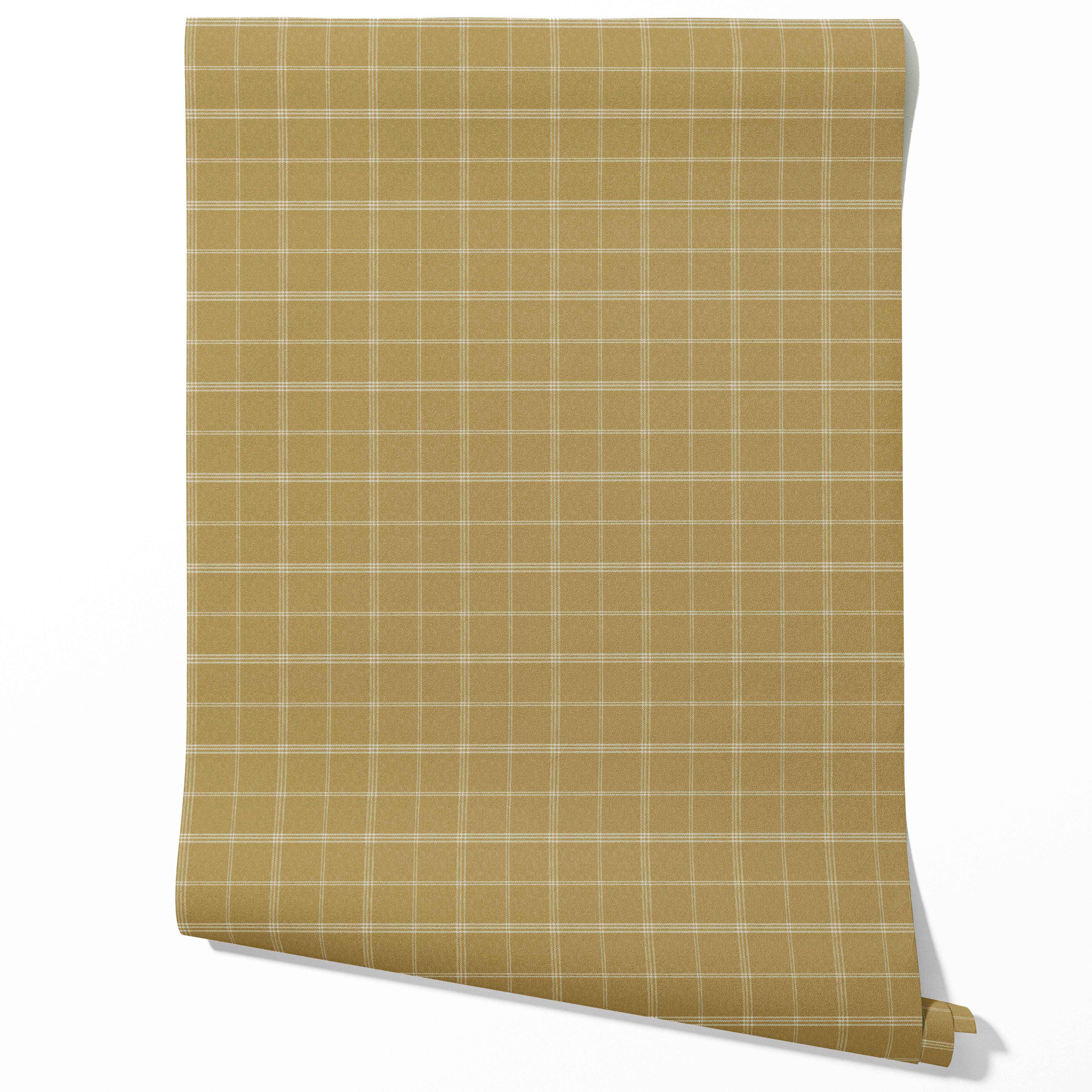 Geometric Plaid Checkered Traditional Wallpaper Sample (Mustard Yellow)