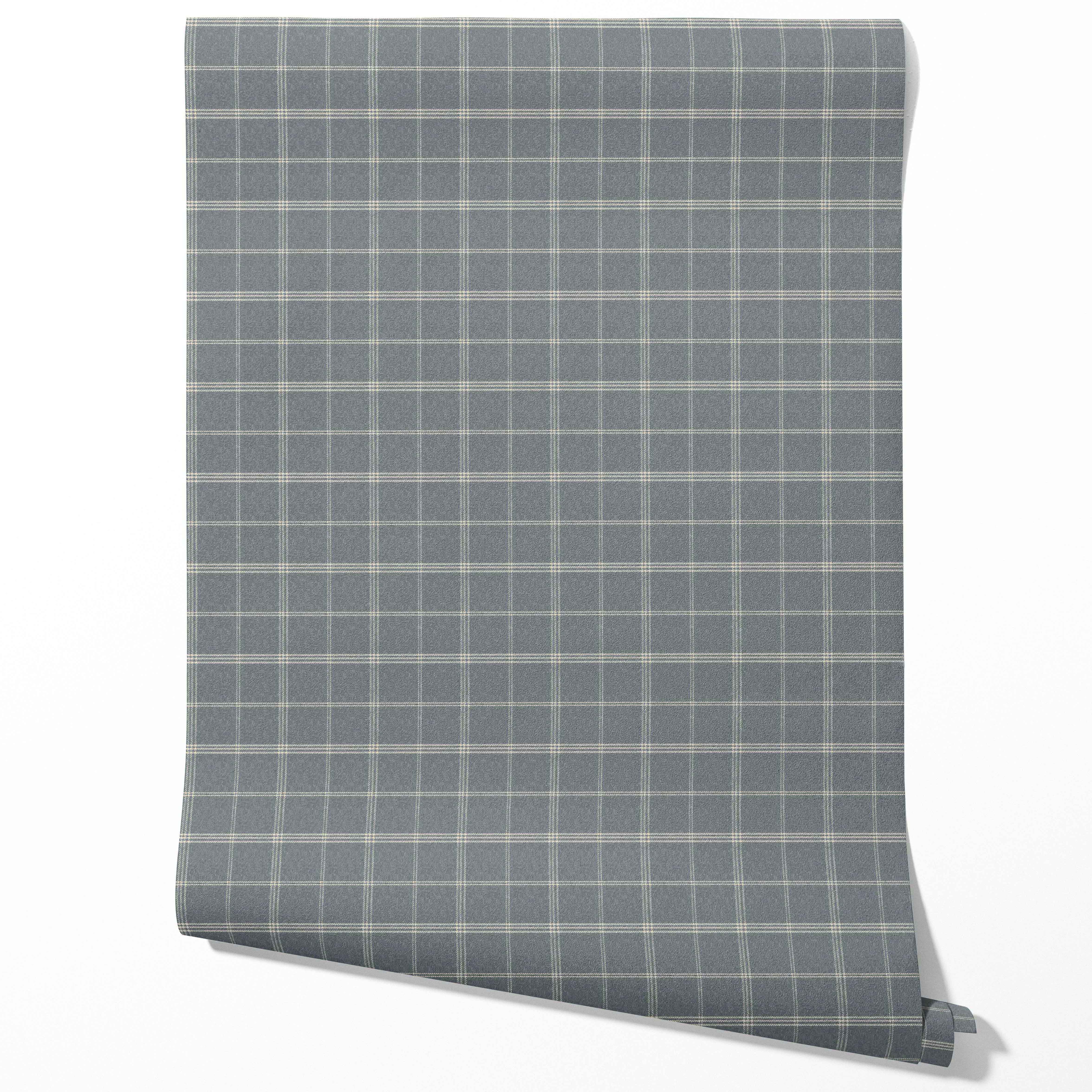 Neutral Geometric Plaid Checkered Traditional Wallpaper (Slate Blue)