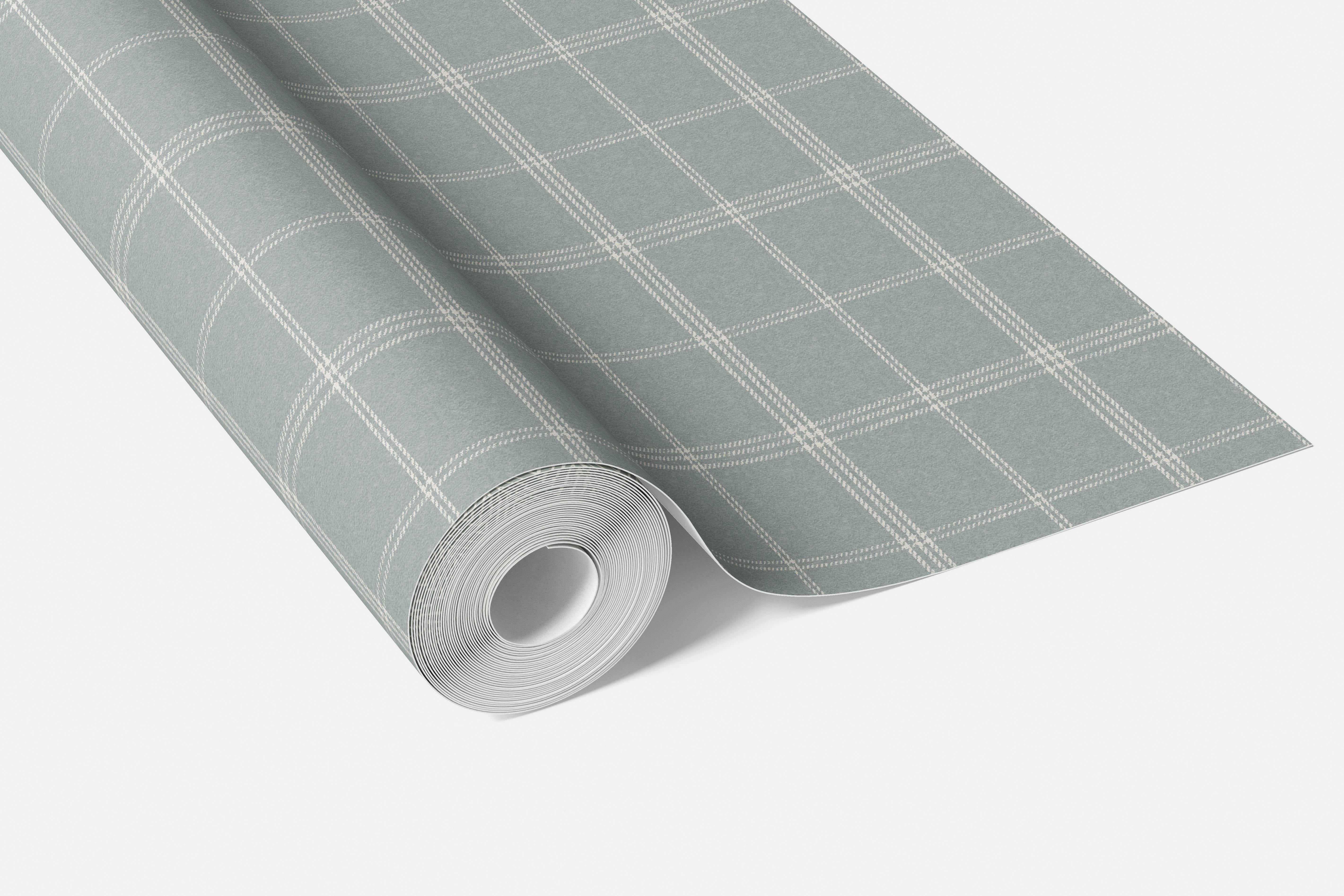 Geometric Plaid Checkered Bathroom Wallpaper Sample (Duck Egg Blue)