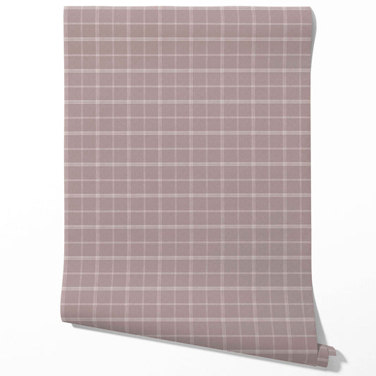 Geometric Plaid Checkered Traditional Wallpaper (Mauve/ Muted Pink)