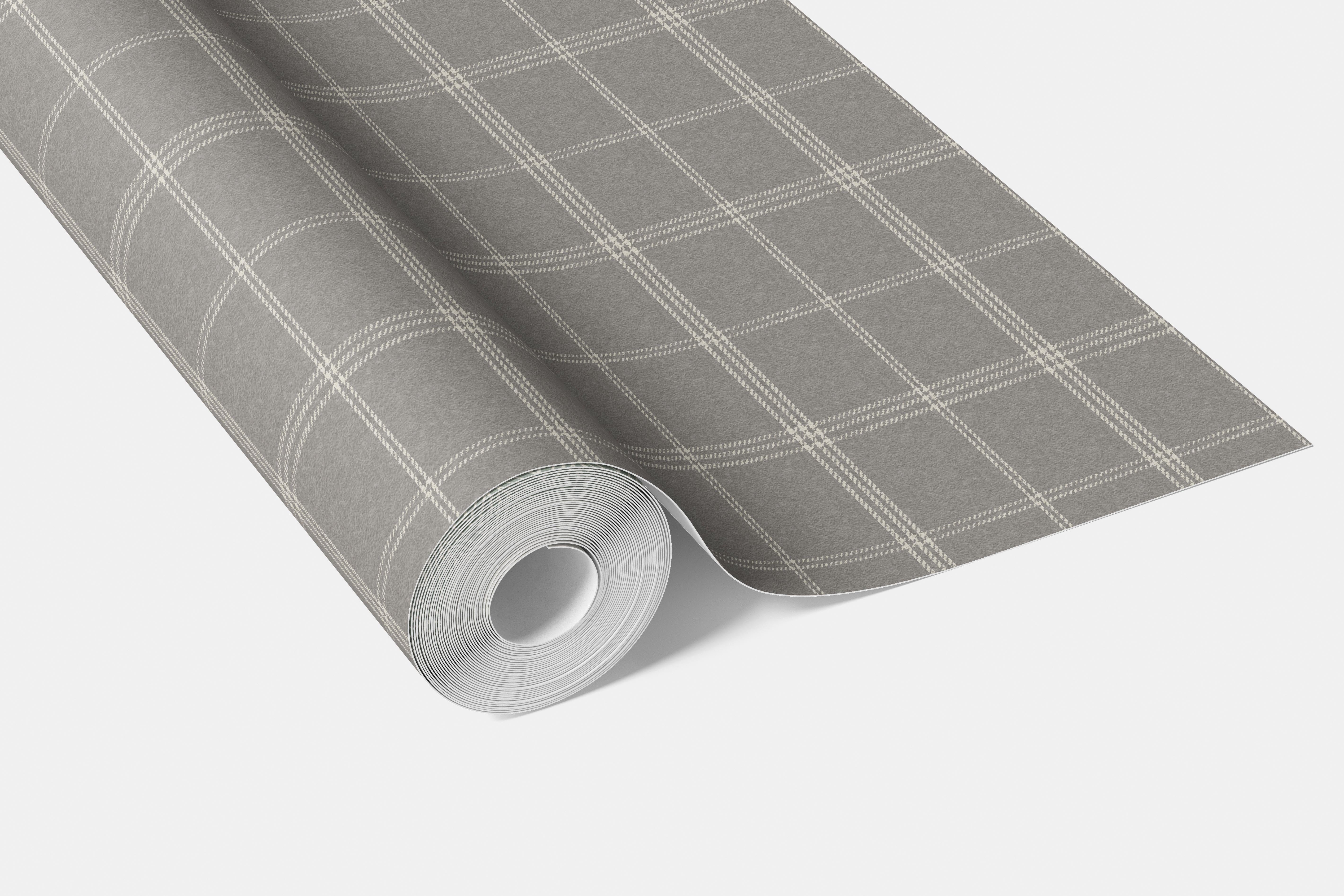 Neutral Geometric Plaid Checkered Bathroom Wallpaper Sample (Gray)
