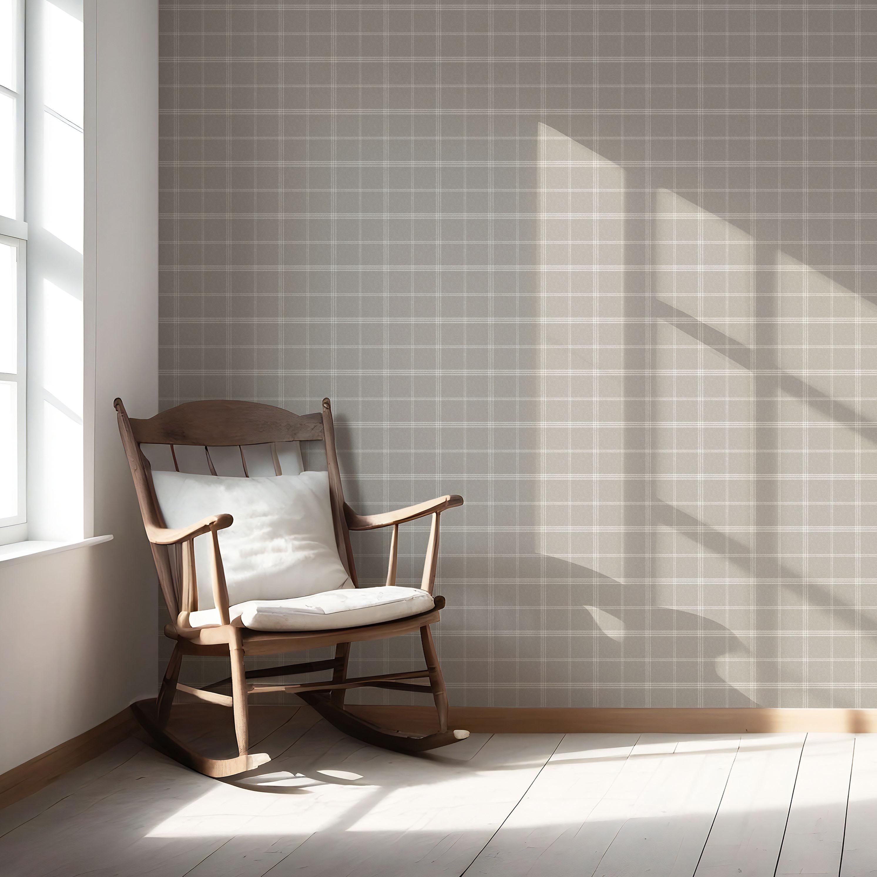 Neutral Geometric Plaid Checkered Nursery Wallpaper (Beige/ Warm Gray/ Greige/ Taupe)
