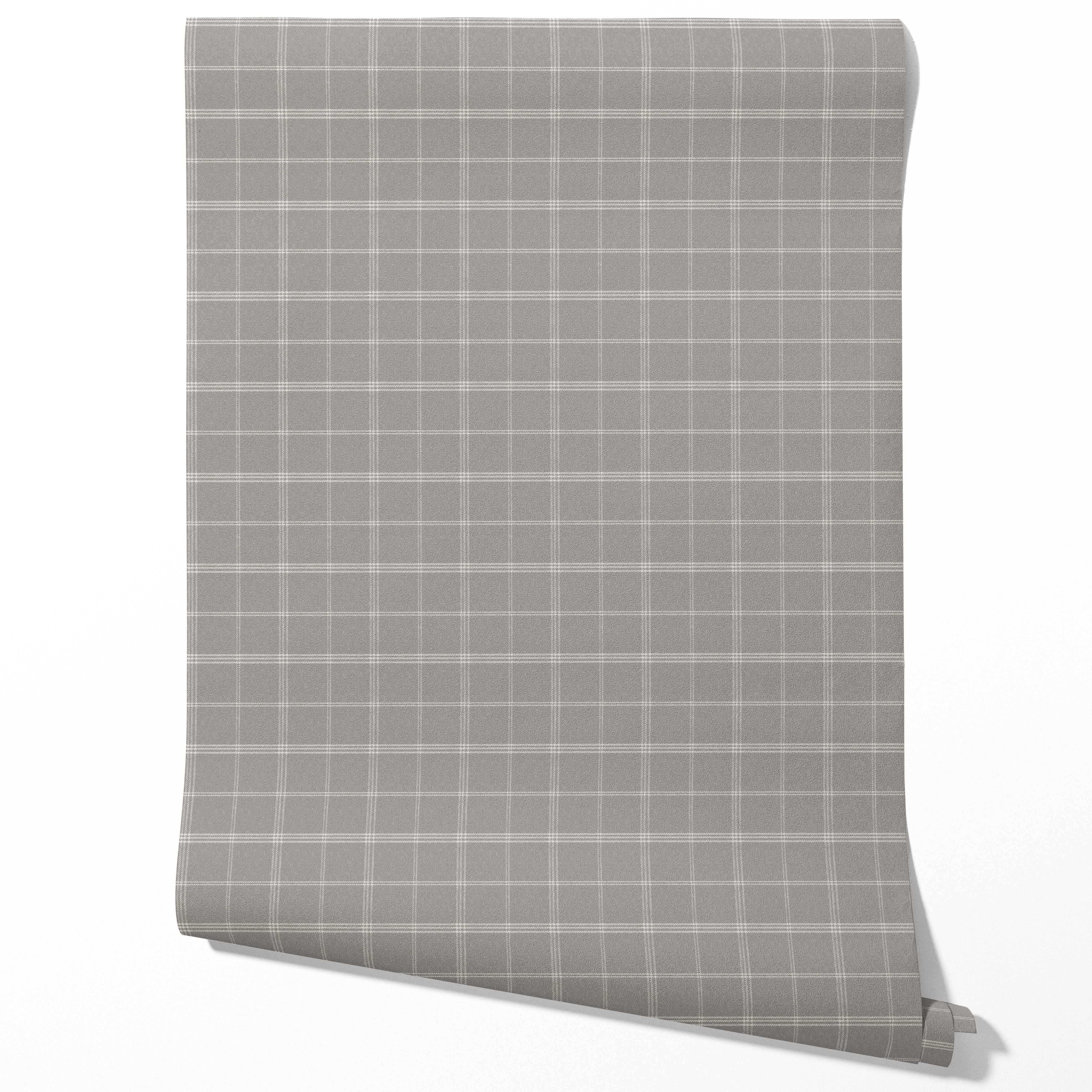 Neutral Geometric Plaid Checkered Traditional Wallpaper Sample (Silver Gray)