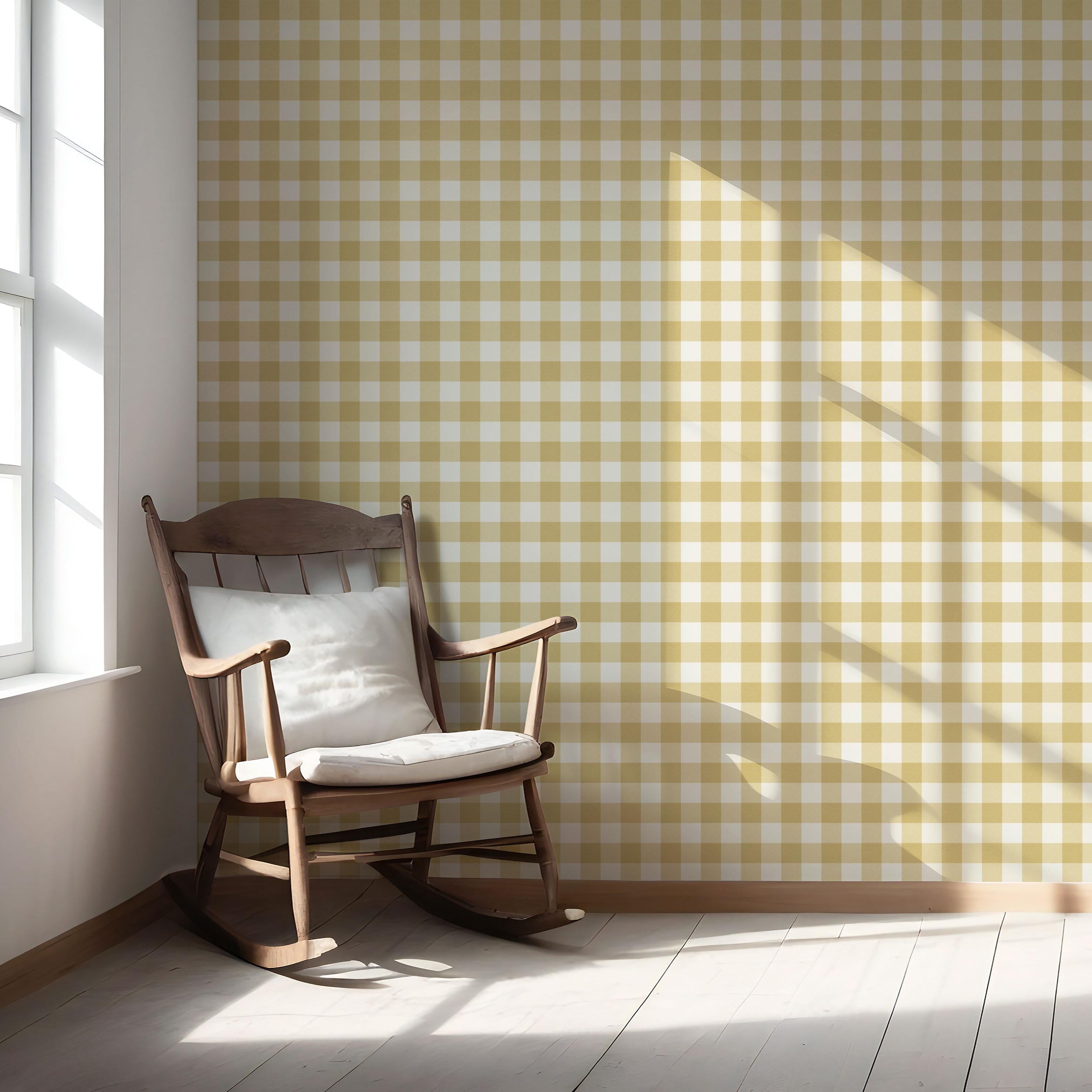 Geometric Gingham Checkered Nursery Wallpaper Sample (Naples Yellow)