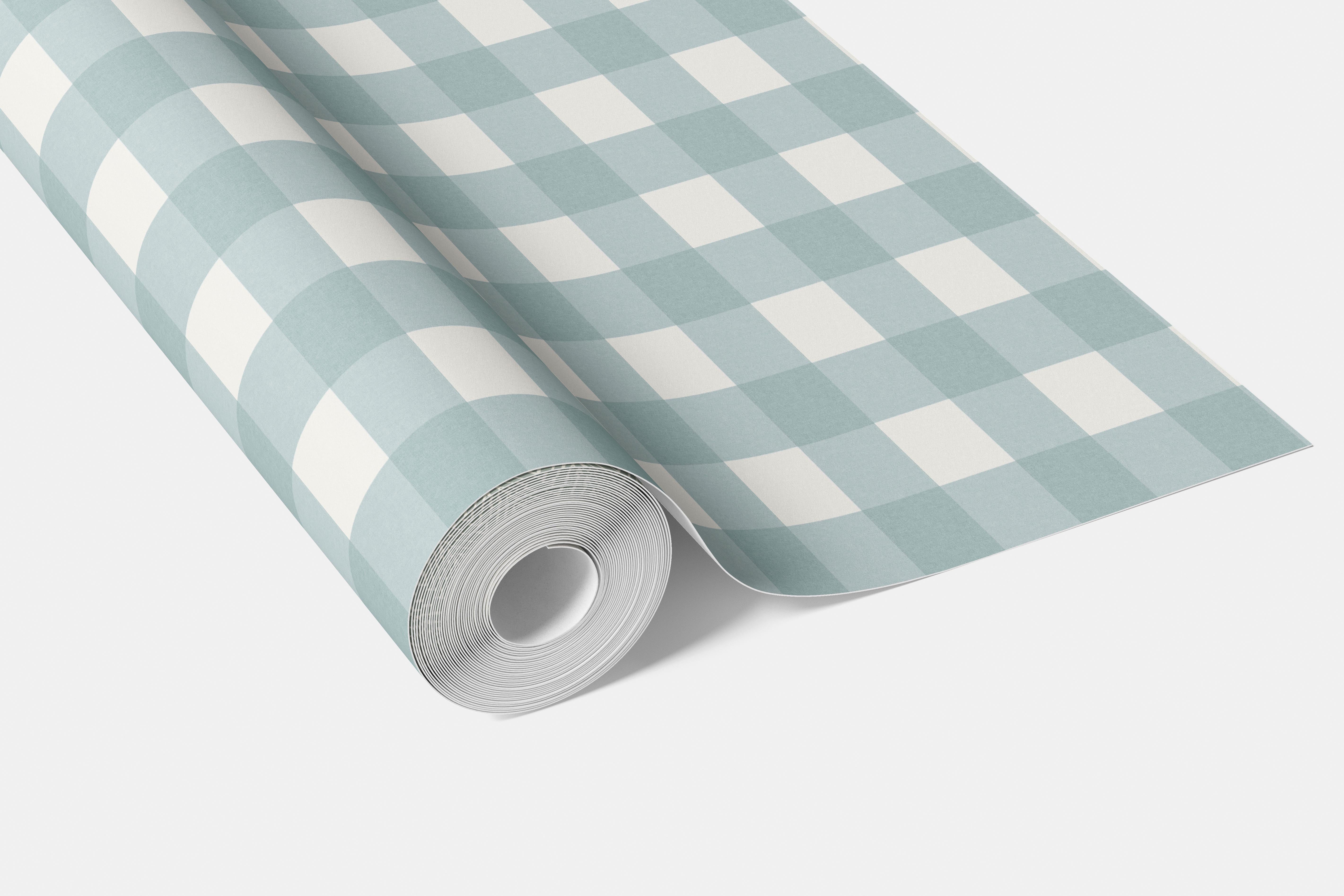 Geometric Gingham Checkered Living Room Wallpaper (Seafoam Blue)