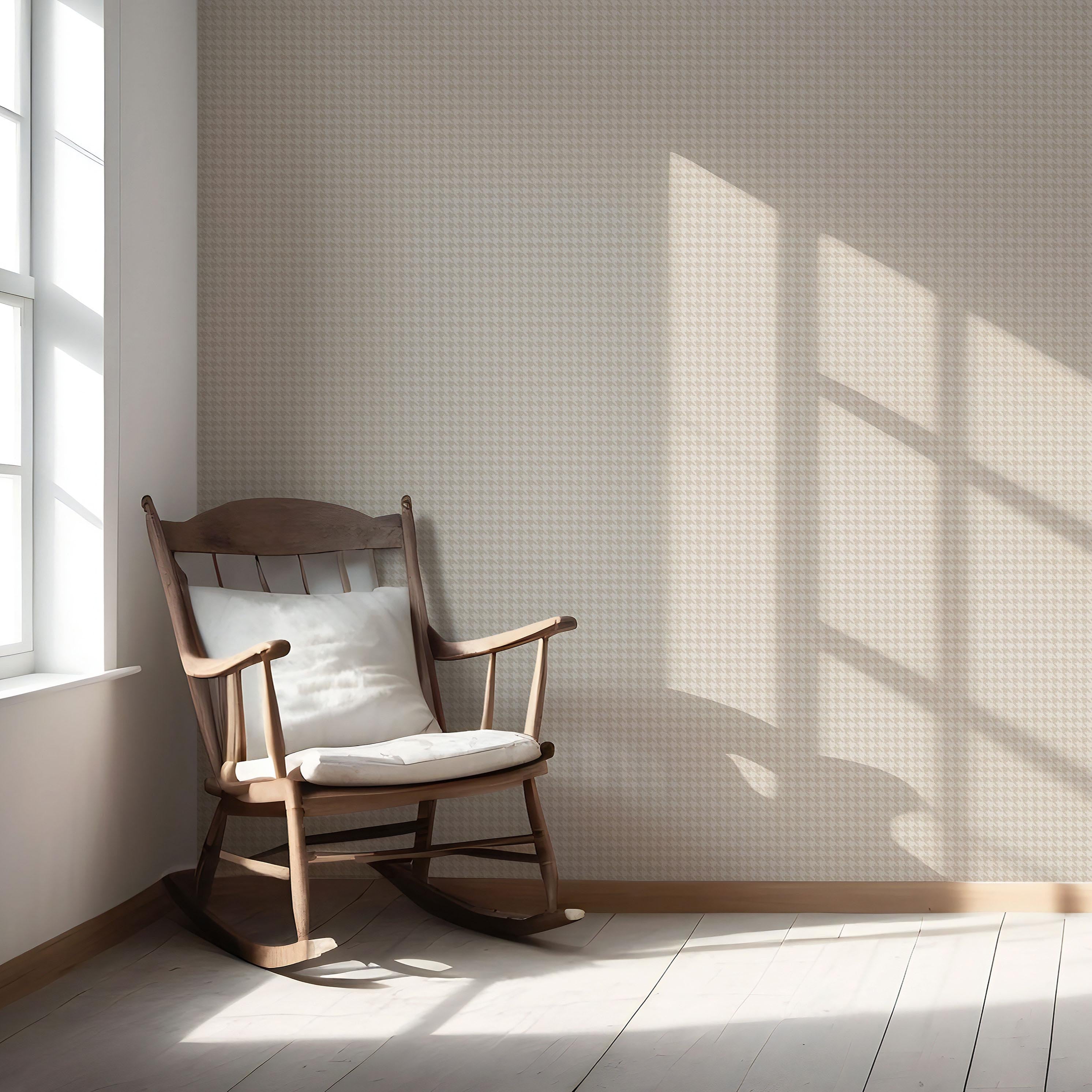 Neutral Plain/ Textured Houndstooth Nursery Wallpaper (Stone Beige/ Greige)