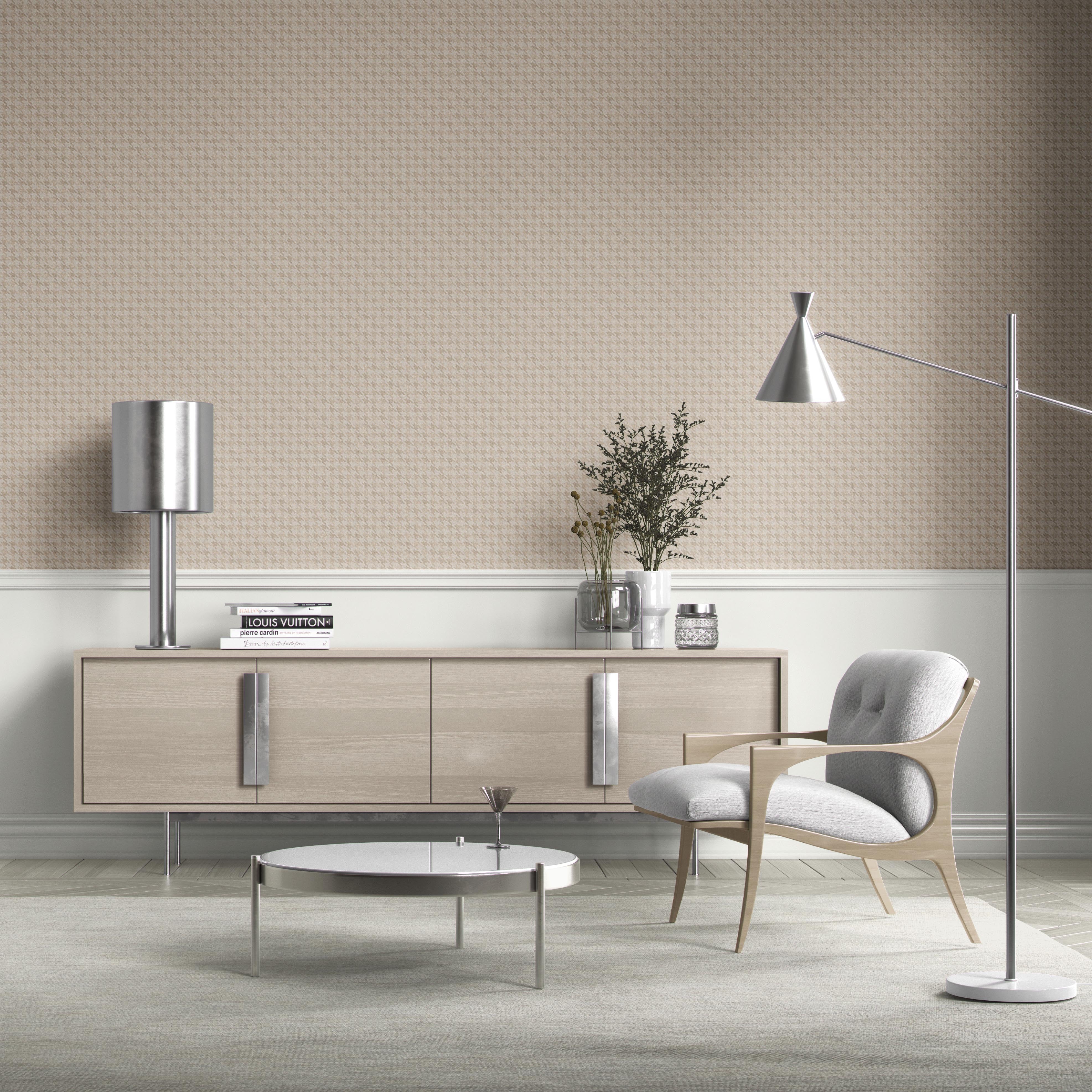 Neutral Plain/ Textured Houndstooth Kitchen Wallpaper (Stone Beige/ Greige)