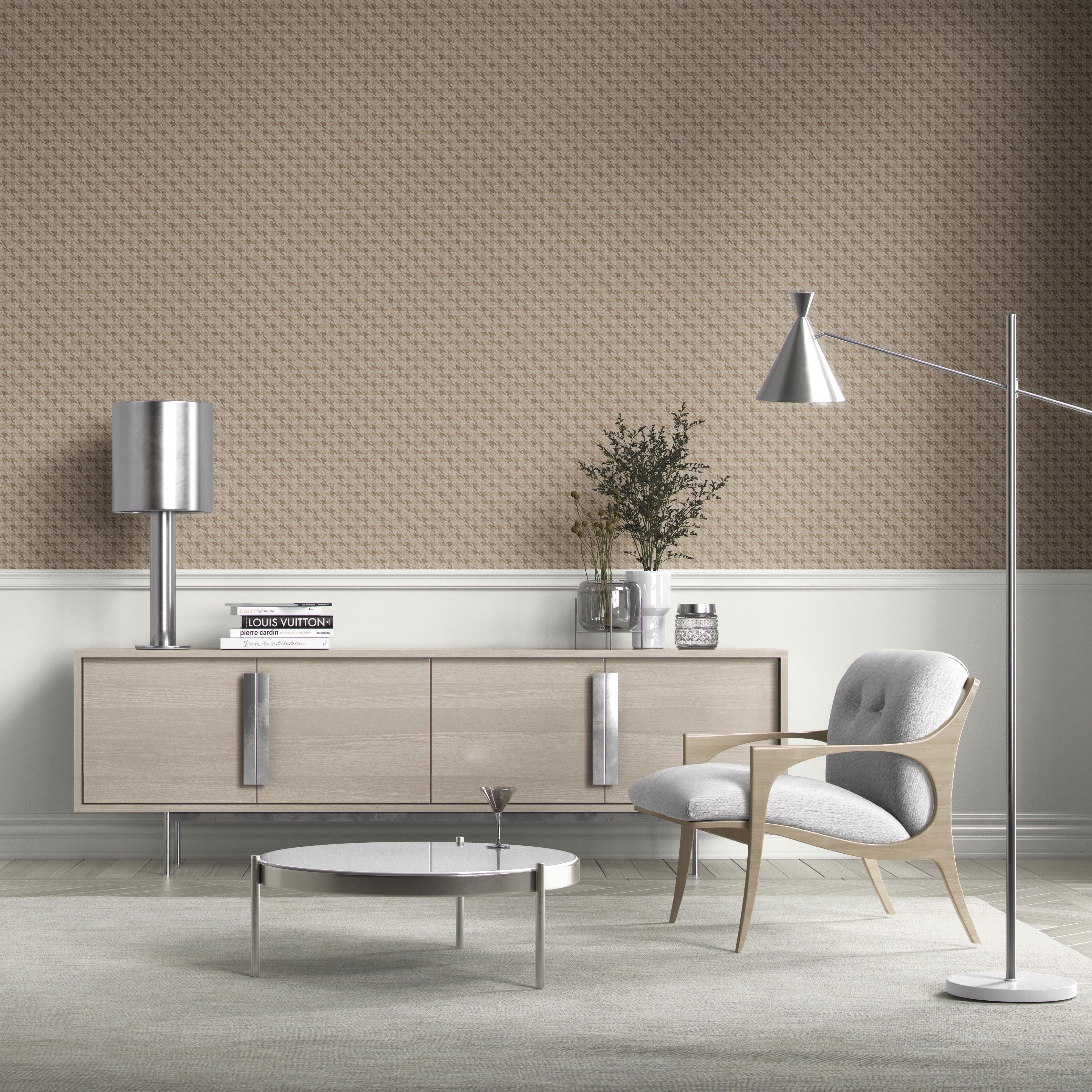 Neutral Plain/ Textured Houndstooth Kitchen Wallpaper (Light Brown/ Beige)