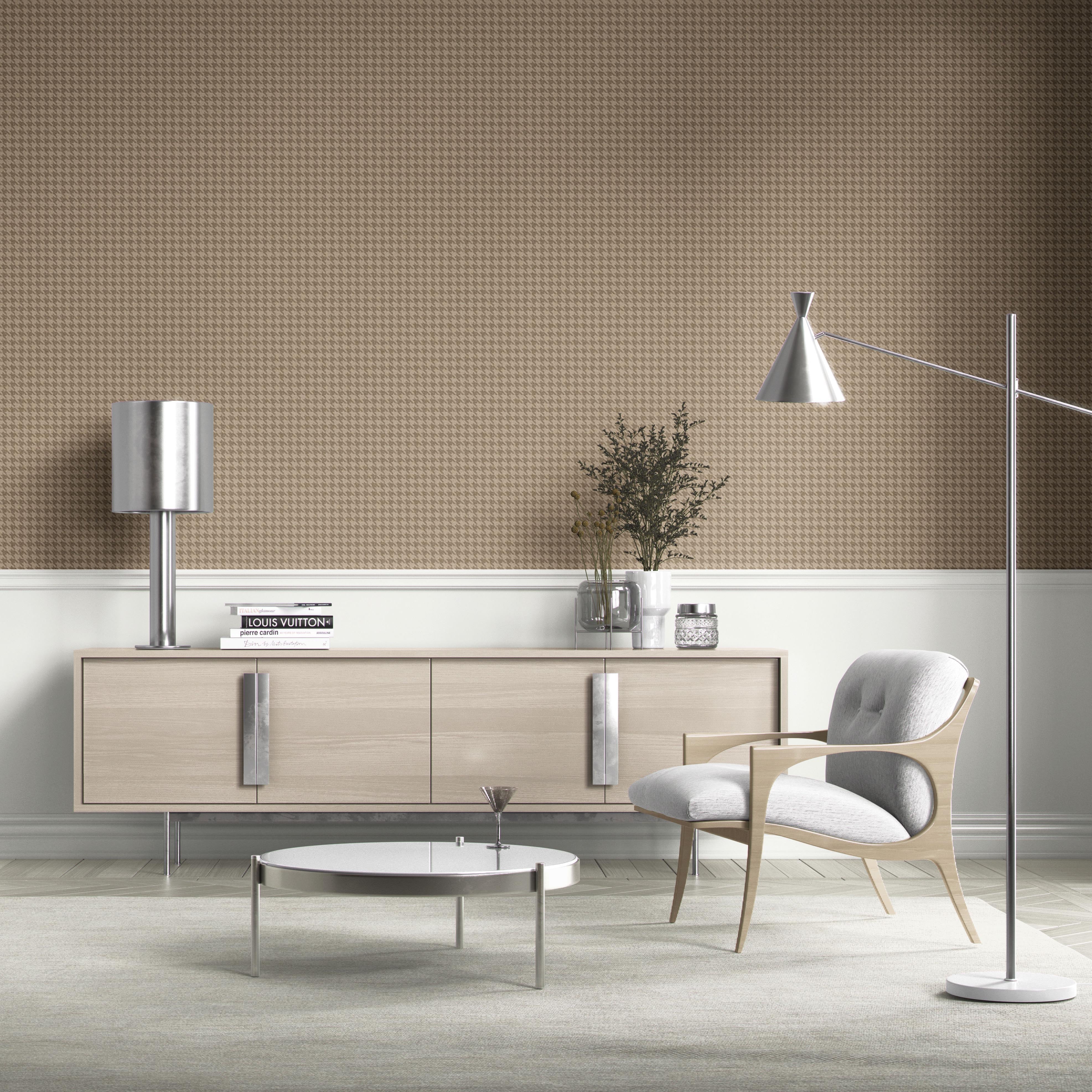 Neutral Plain/ Textured Houndstooth Kitchen Wallpaper (Coffee Brown)