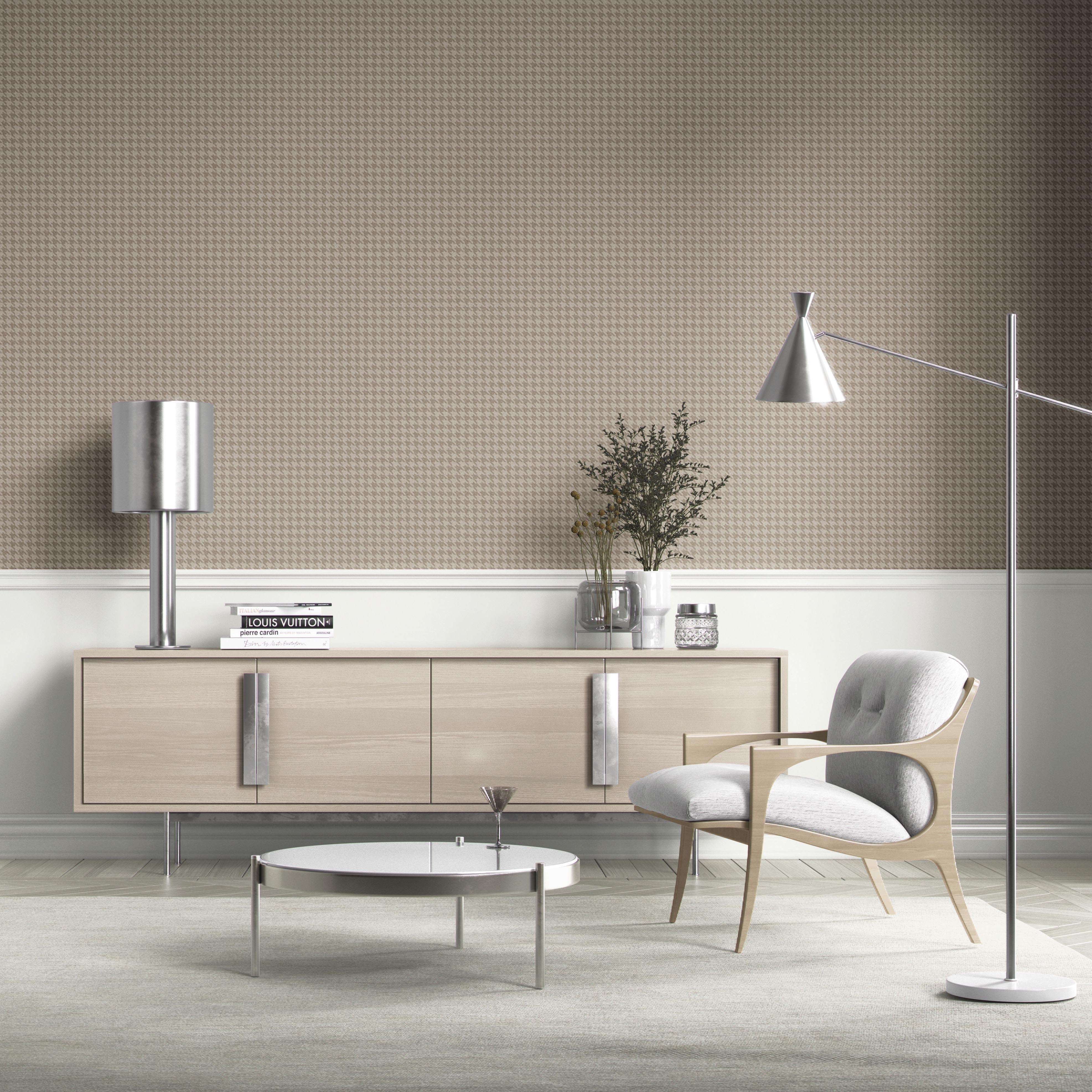 Neutral Plain/ Textured Houndstooth Kitchen Wallpaper Sample (Beige/ Warm Gray/ Taupe)