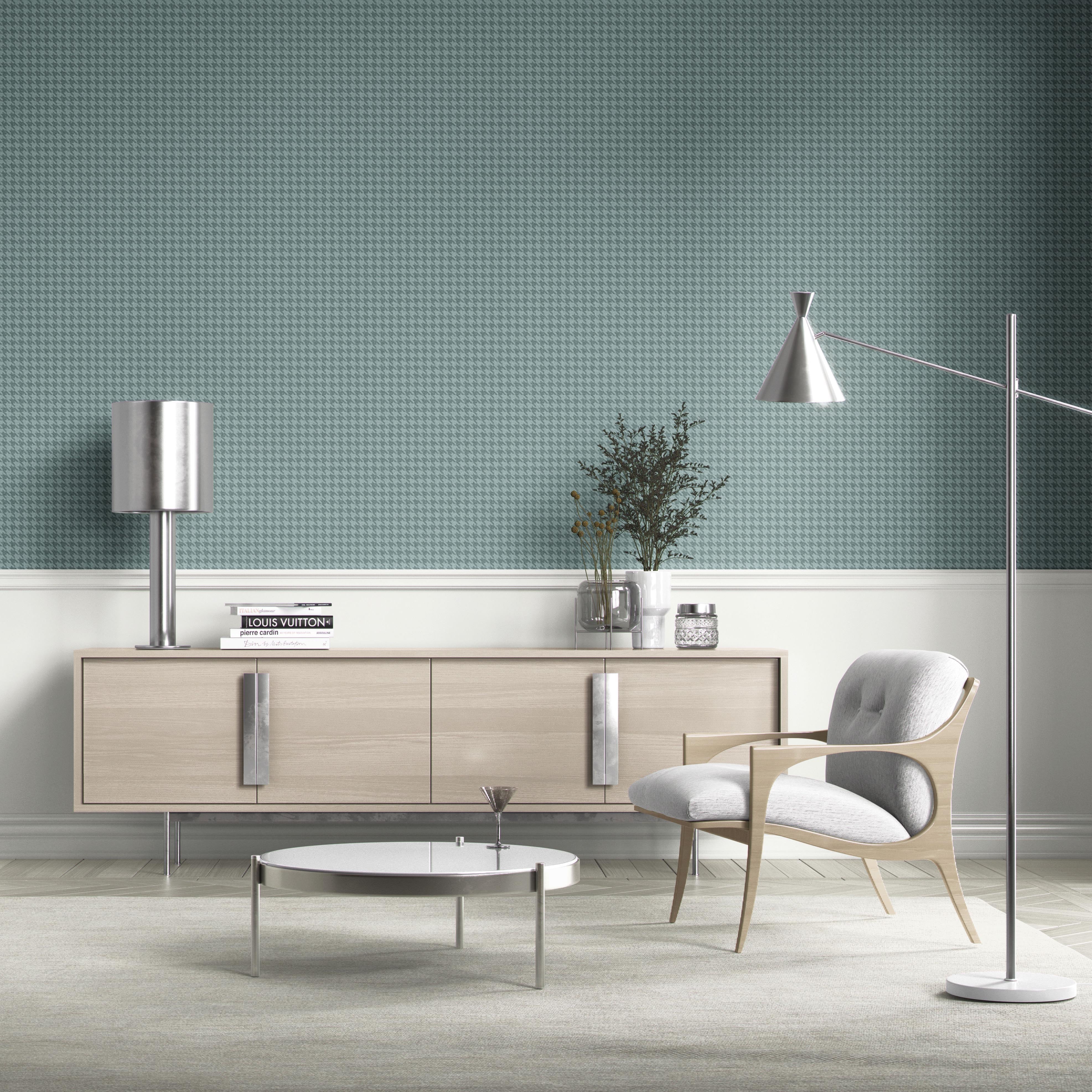 Plain/ Textured Houndstooth Kitchen Wallpaper Sample (Soft Blue)