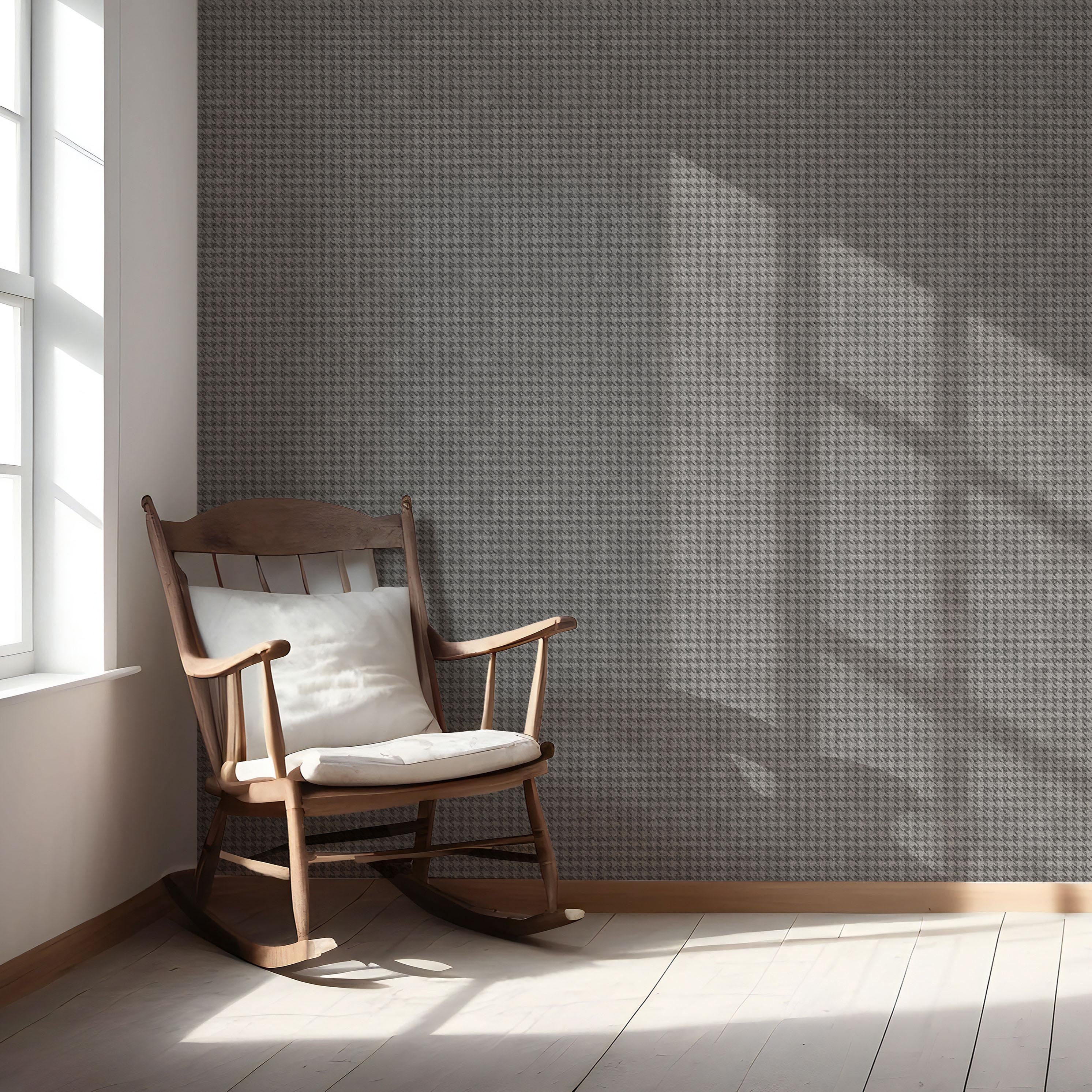 Neutral Plain/ Textured Houndstooth Nursery Wallpaper (Gray/ Black)