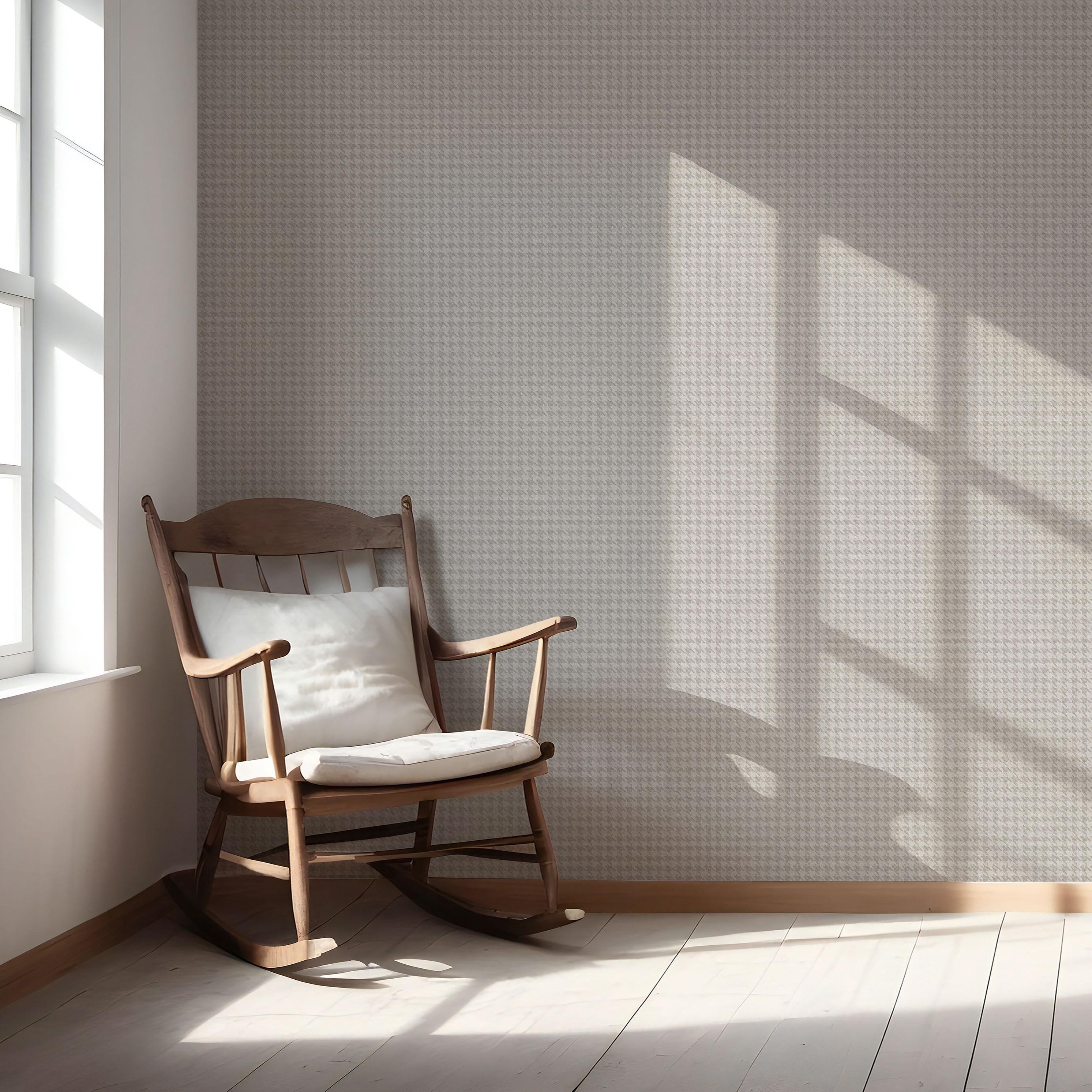 Neutral Plain/ Textured Houndstooth Nursery Wallpaper Sample (Pale Gray/ Greige)