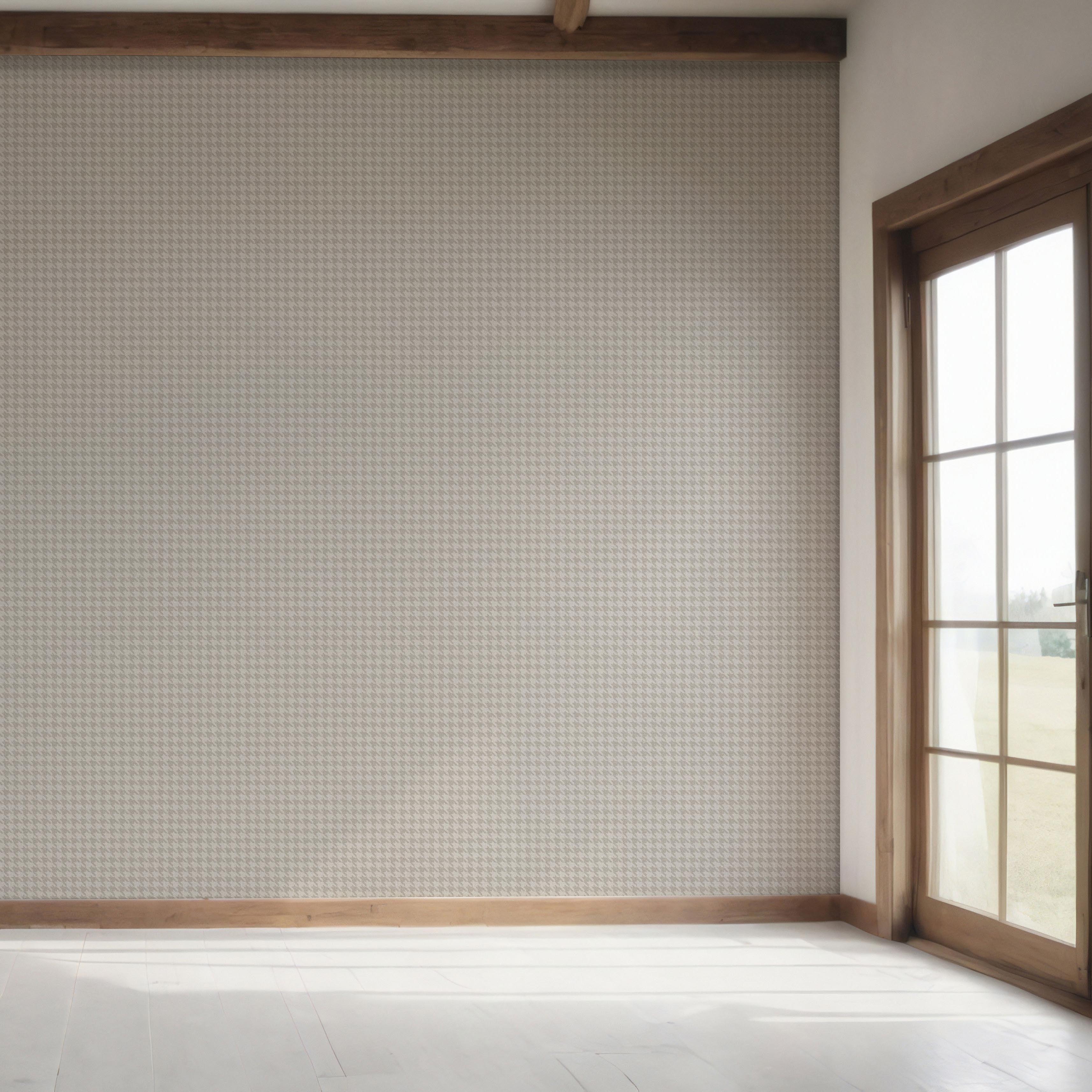 Neutral Plain/ Textured Houndstooth Bedroom Wallpaper Sample (Pale Gray/ Greige)