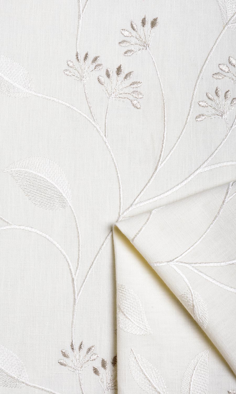Floral Embroidery Fabric Material By the Metre (White/ Cream)