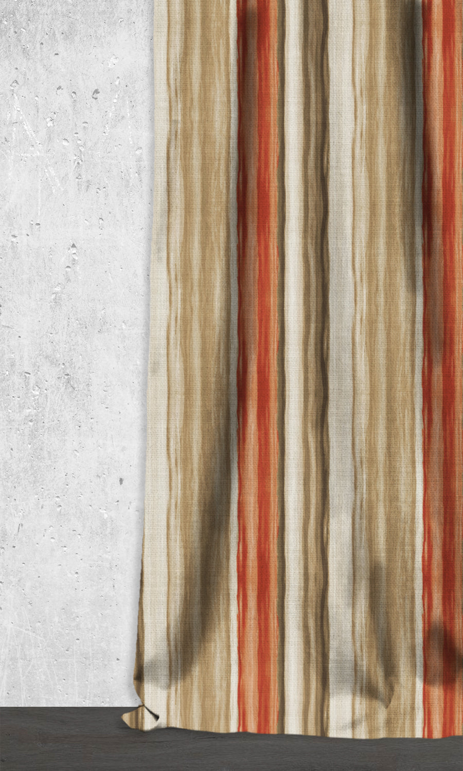 Watercolor Effect Striped Window Treatments Fabric Sample (Red/ Brown)
