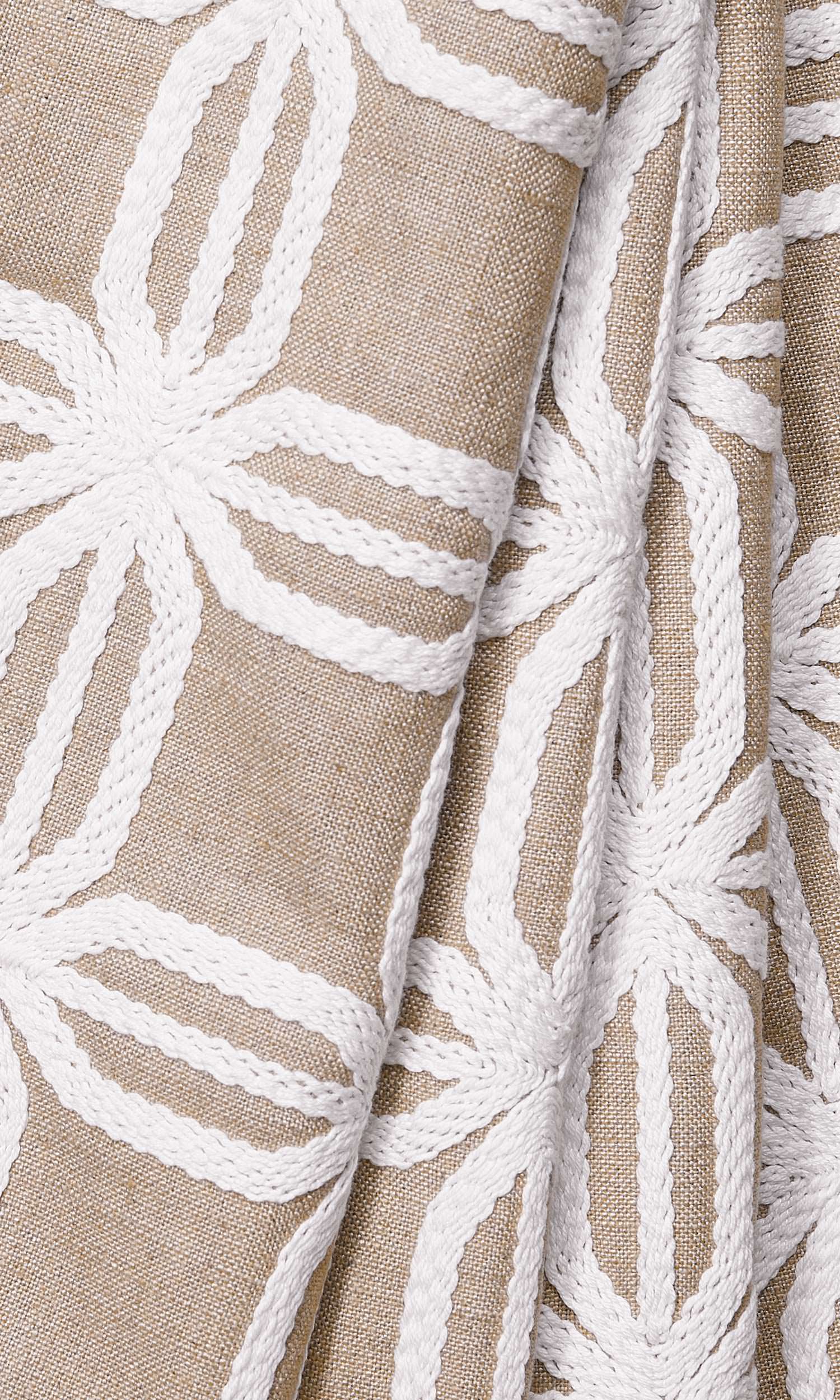 Geometric Cotton-Linen Window Treatments Fabric Sample (Beige/ White)