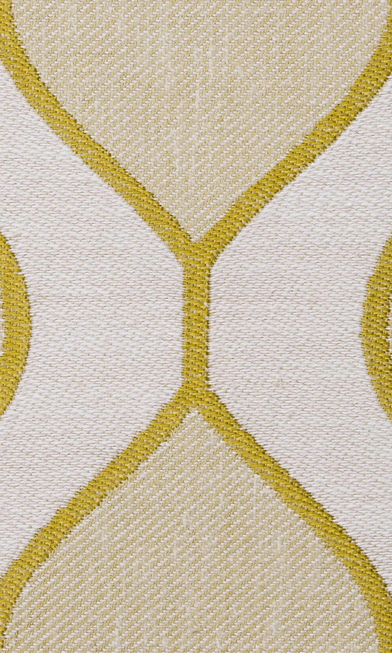 Ogee Patterned Home Textile Fabric Material By the Metre (White/ Yellow-Green)