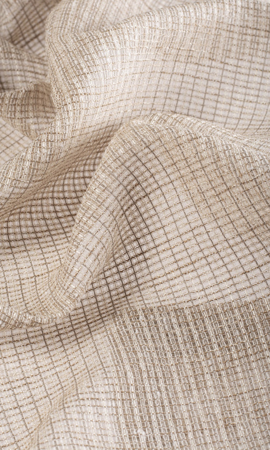 Checkered Sheer Curtains (Beige/ Brown)