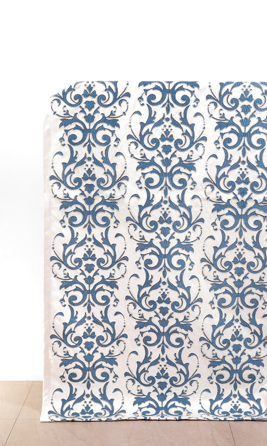 Damask Home Décor Fabric By the Metre (White/ Blue)