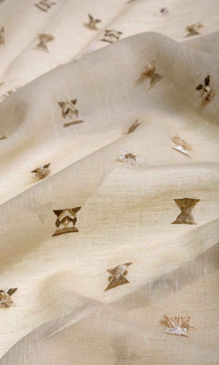 Embroidered Semi-Sheer Fabric Sample for Curtains & Drapes (Beige/ Brown)