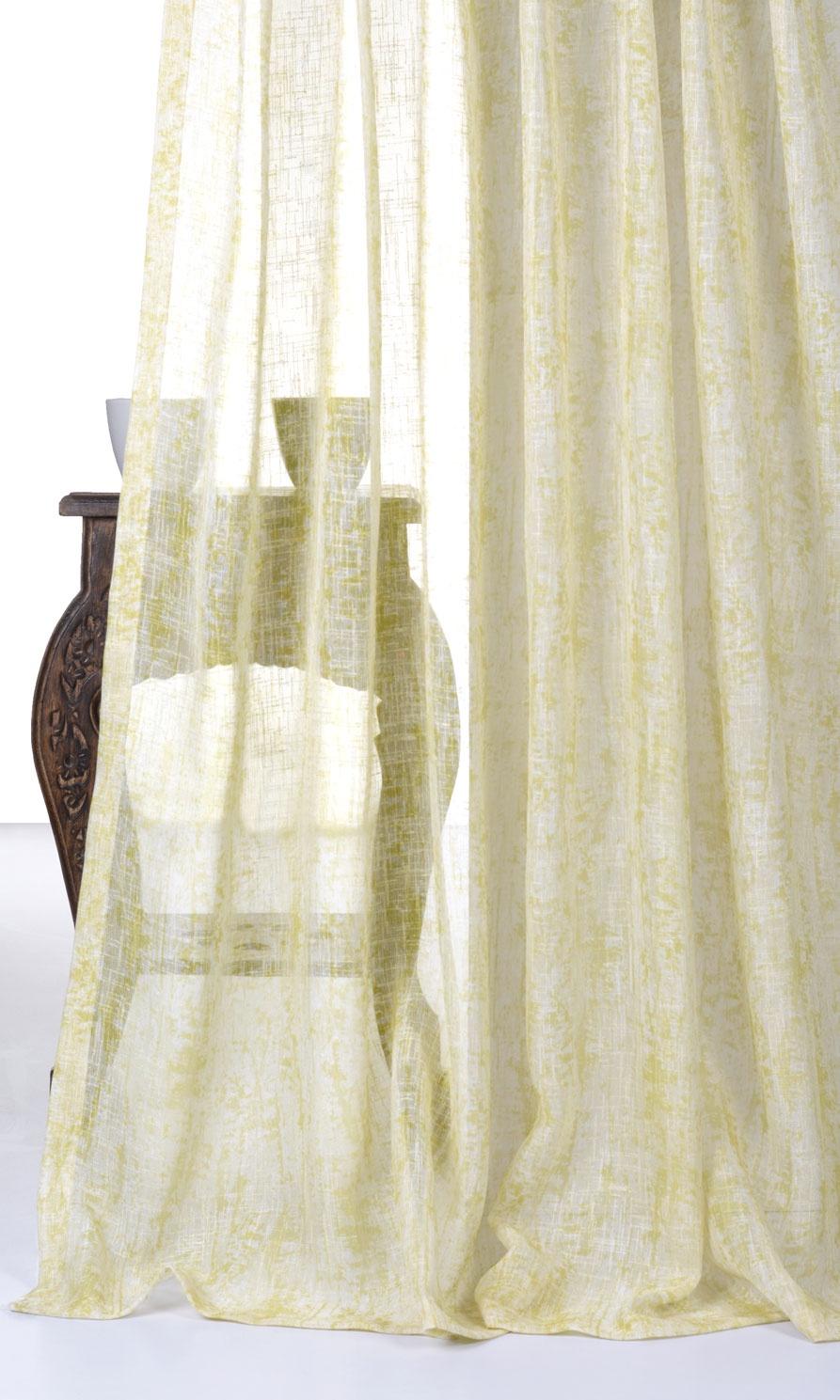 Textured Sheer Fabric By the Metre for Curtains & Drapes (Yellow-Green)
