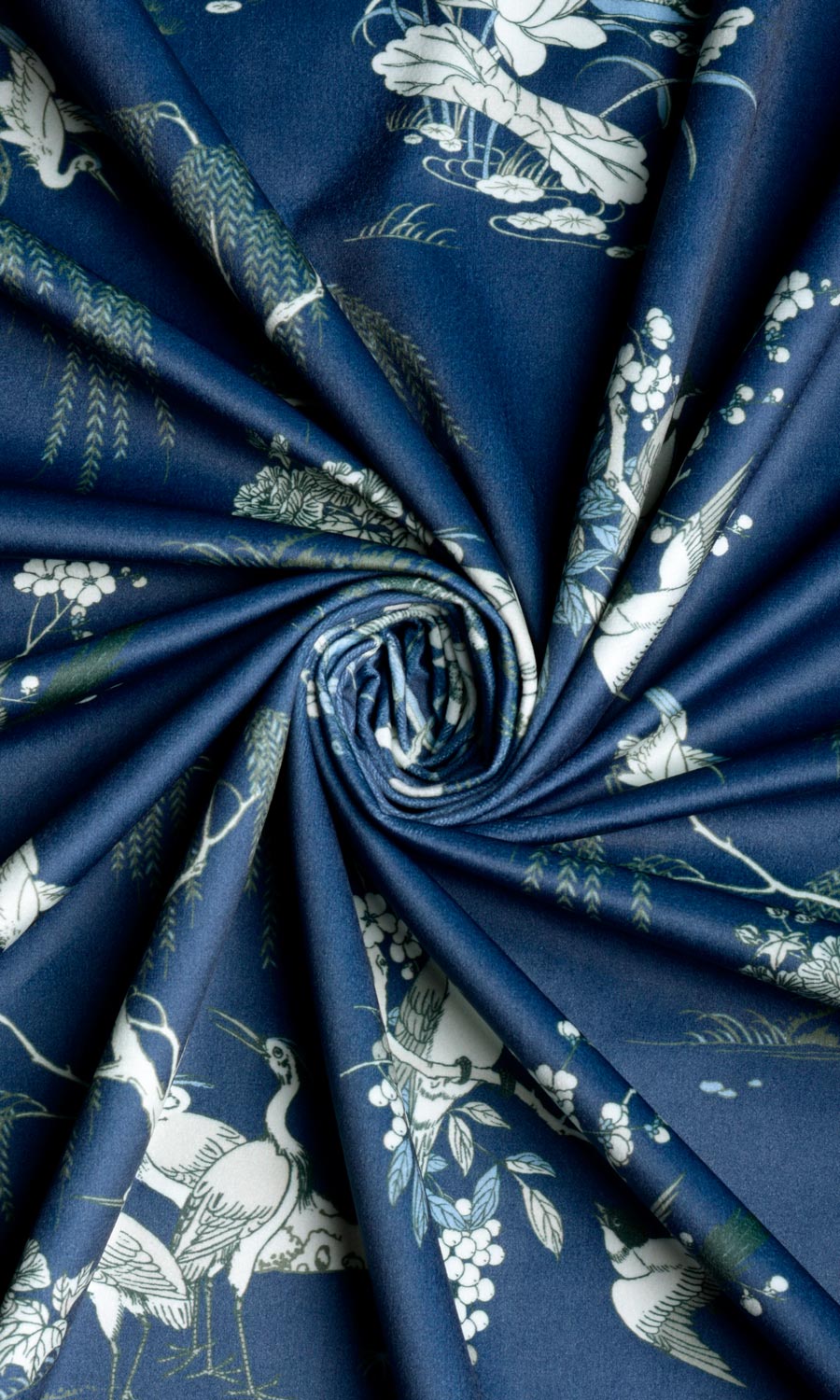 Chinoiserie Toile Velvet Fabric By the Metre for Curtains & Drapes (Navy Blue)