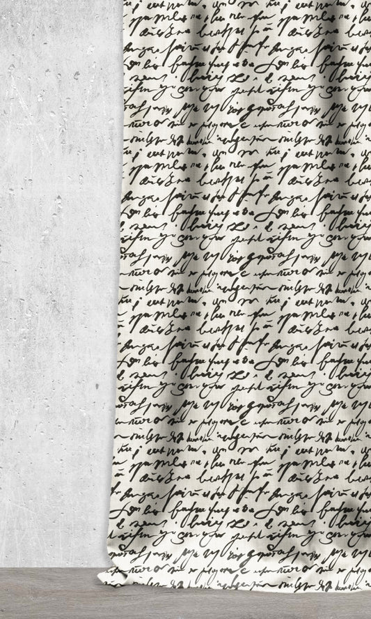 Script Print Home Décor Fabric By the Metre (Black/ Milky White)