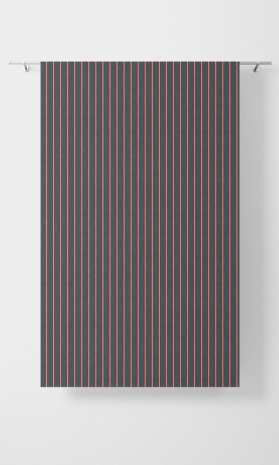 Striped Print Fabric Material By the Metre (Slate Grey/ Red)