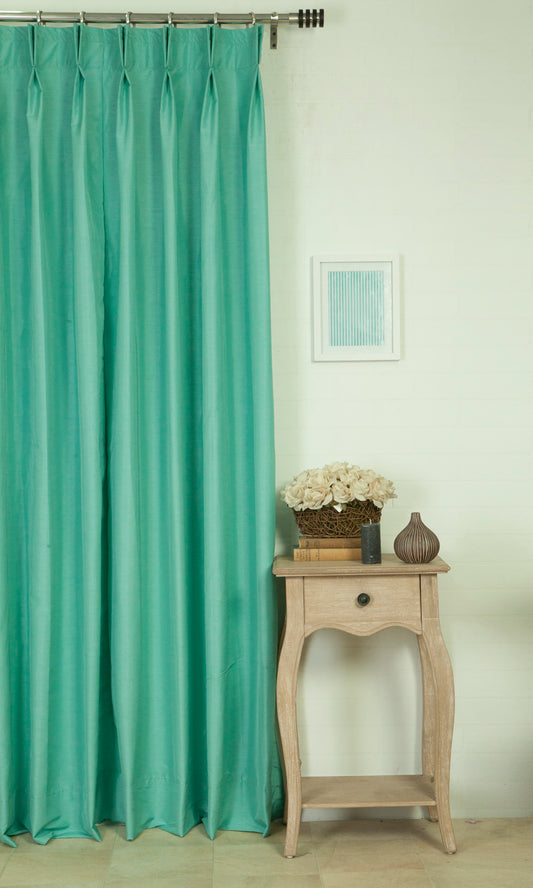 Faux Silk Curtains (Seagreen Blue)