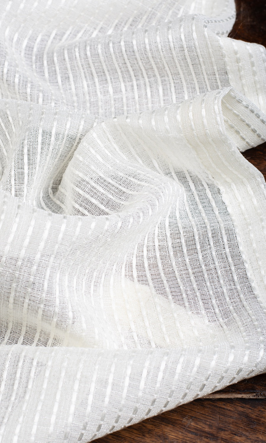 Embroidered Striped Sheer Window Treatments Fabric By the Metre (Pearl White)