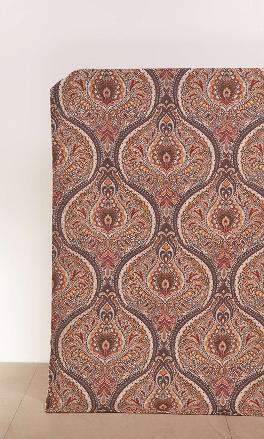 Damask Drapery (Umber Brown/ Red/ Yellow)