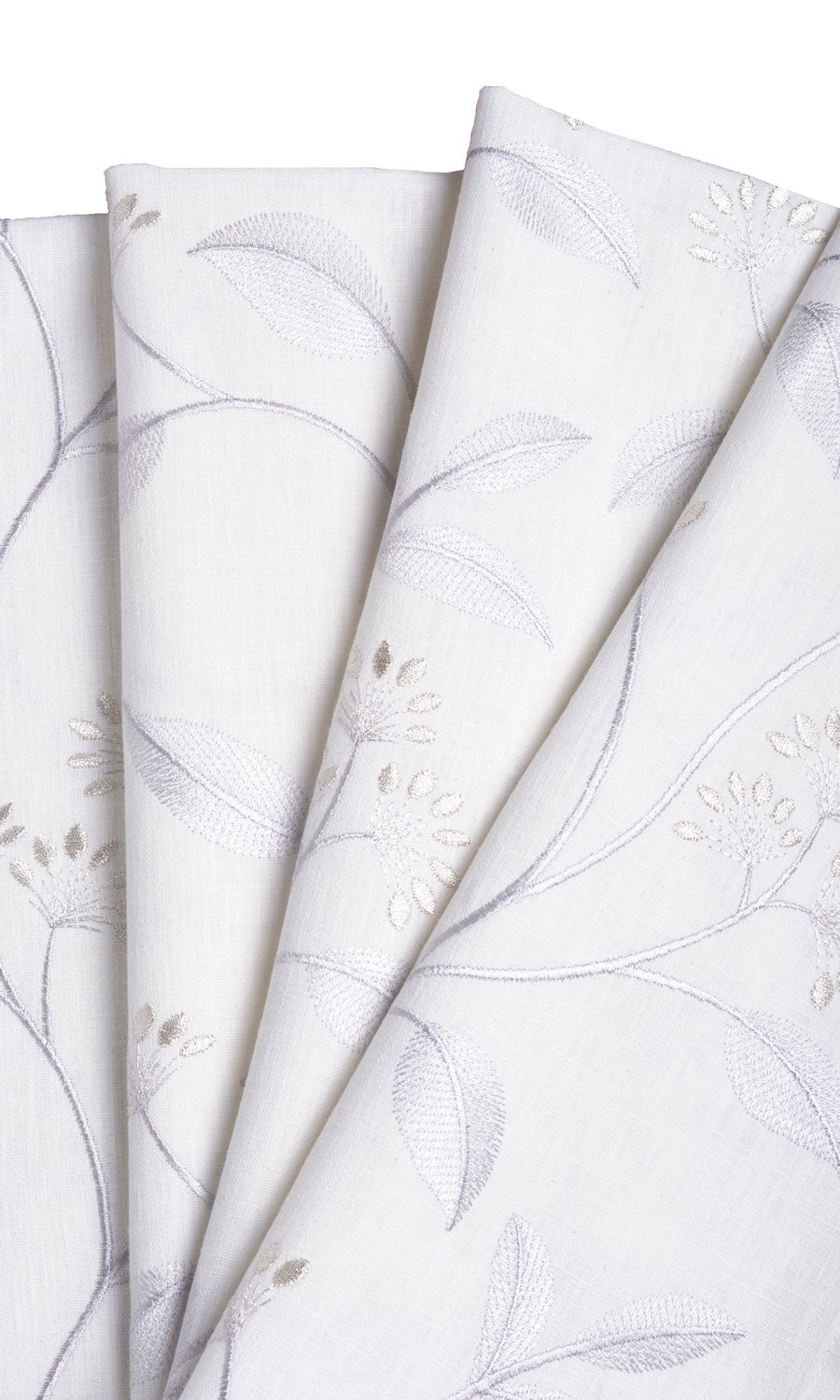 Floral Embroidery Fabric By the Metre for Curtains & Drapes (White/ Cream)