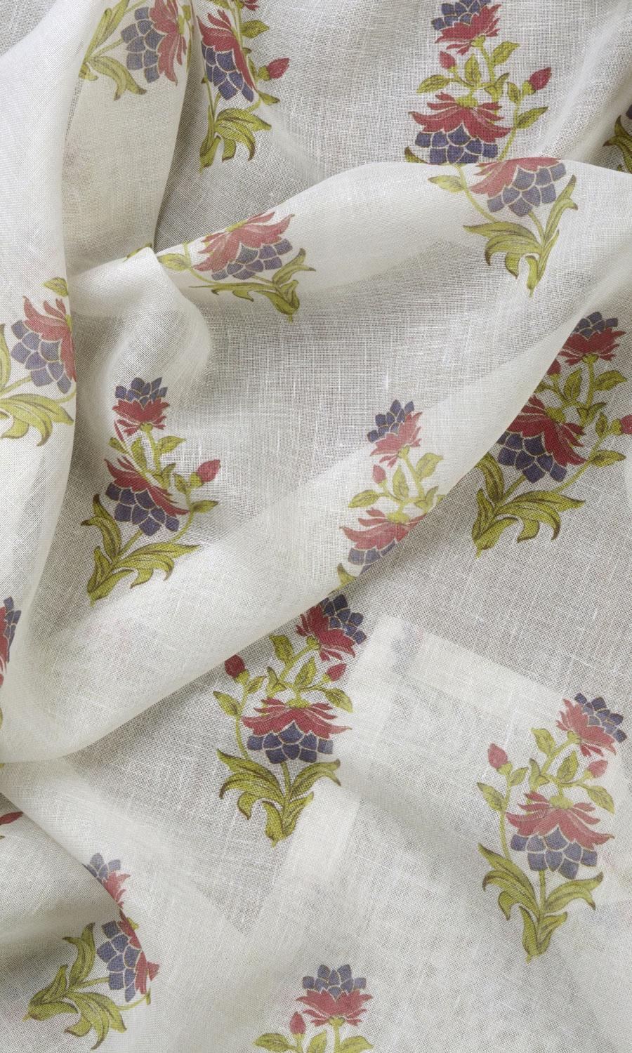 Sheer Floral Fabric By the Metre for Curtains & Drapes (Cream/ Pink)