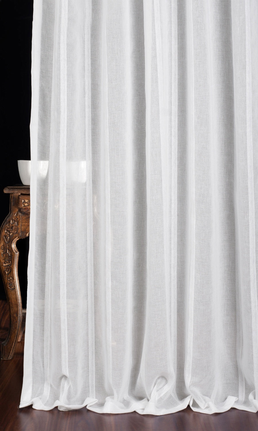 Woven Striped Sheer Window Treatments Fabric Sample (White)