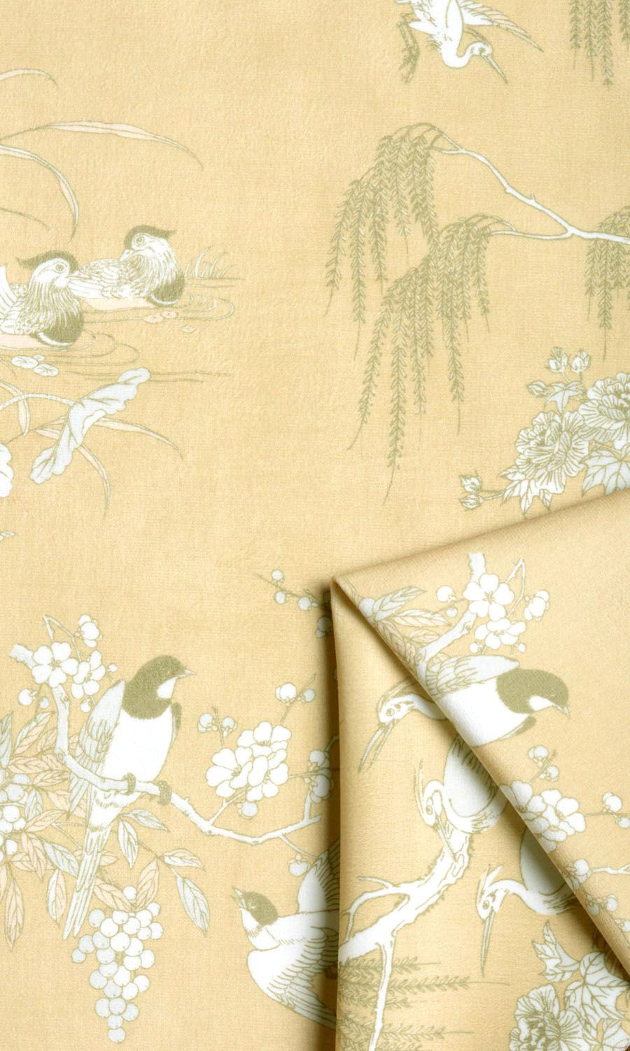 Chinoiserie Toile Velvet Free Fabric Material Sample (Yellow)