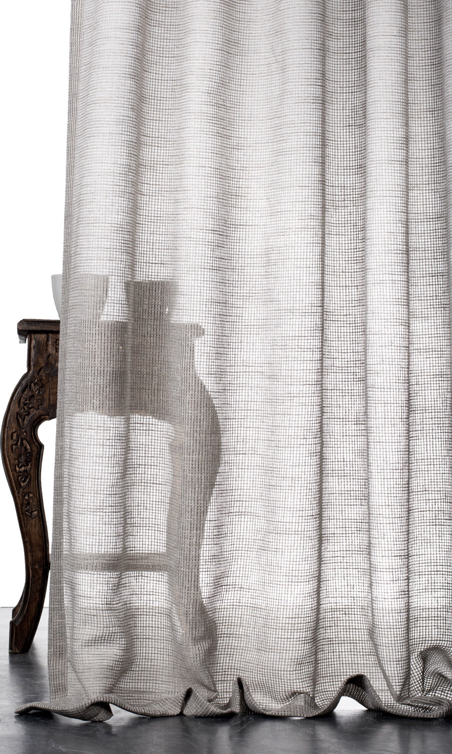 Checkered Sheer Window Treatments Fabric By the Metre (Grey)