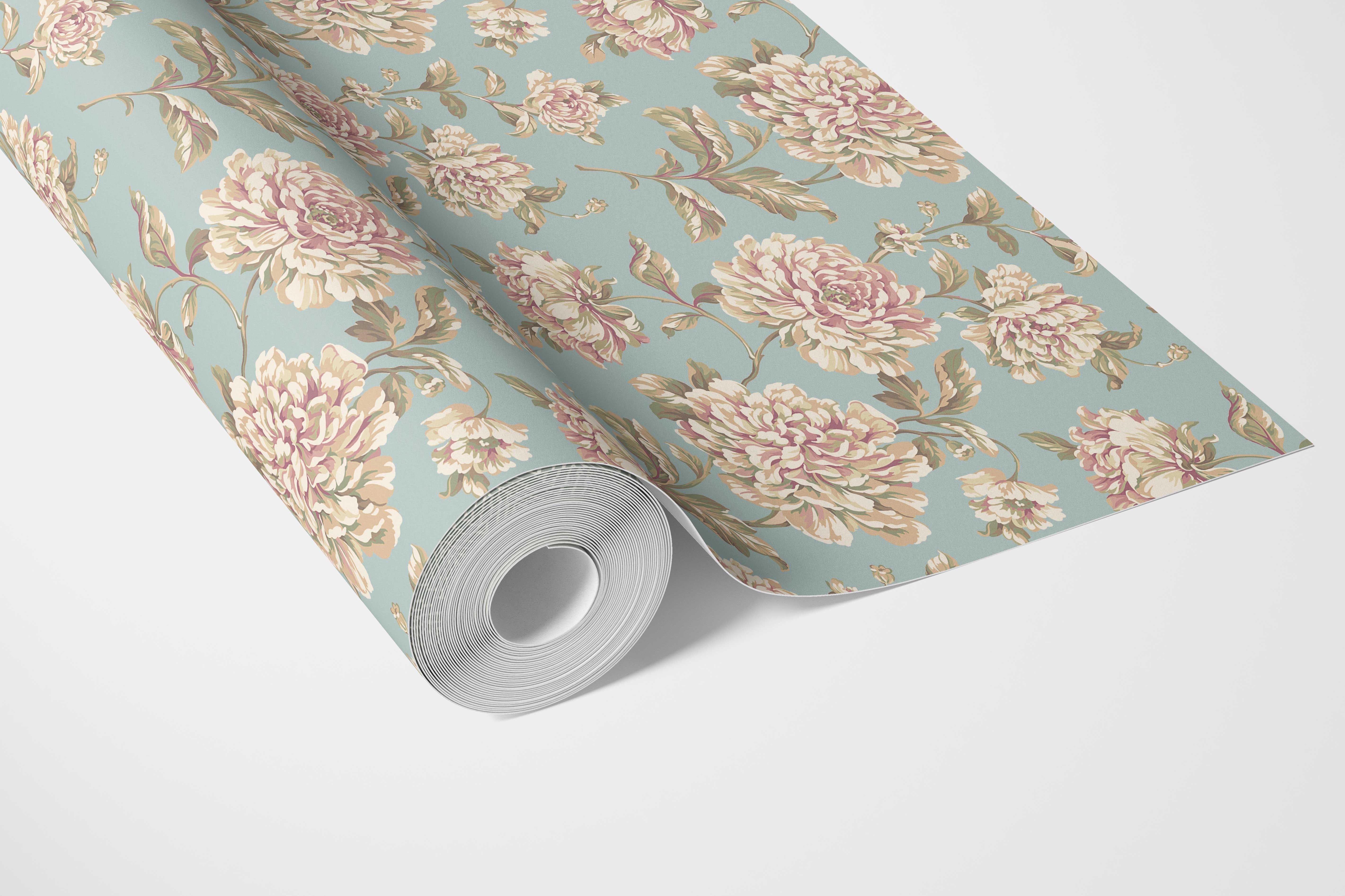Chinoiserie/ English Floral Bathroom Wallpaper Sample (Blue/ Cream/ Beige/ Pink/ Green)