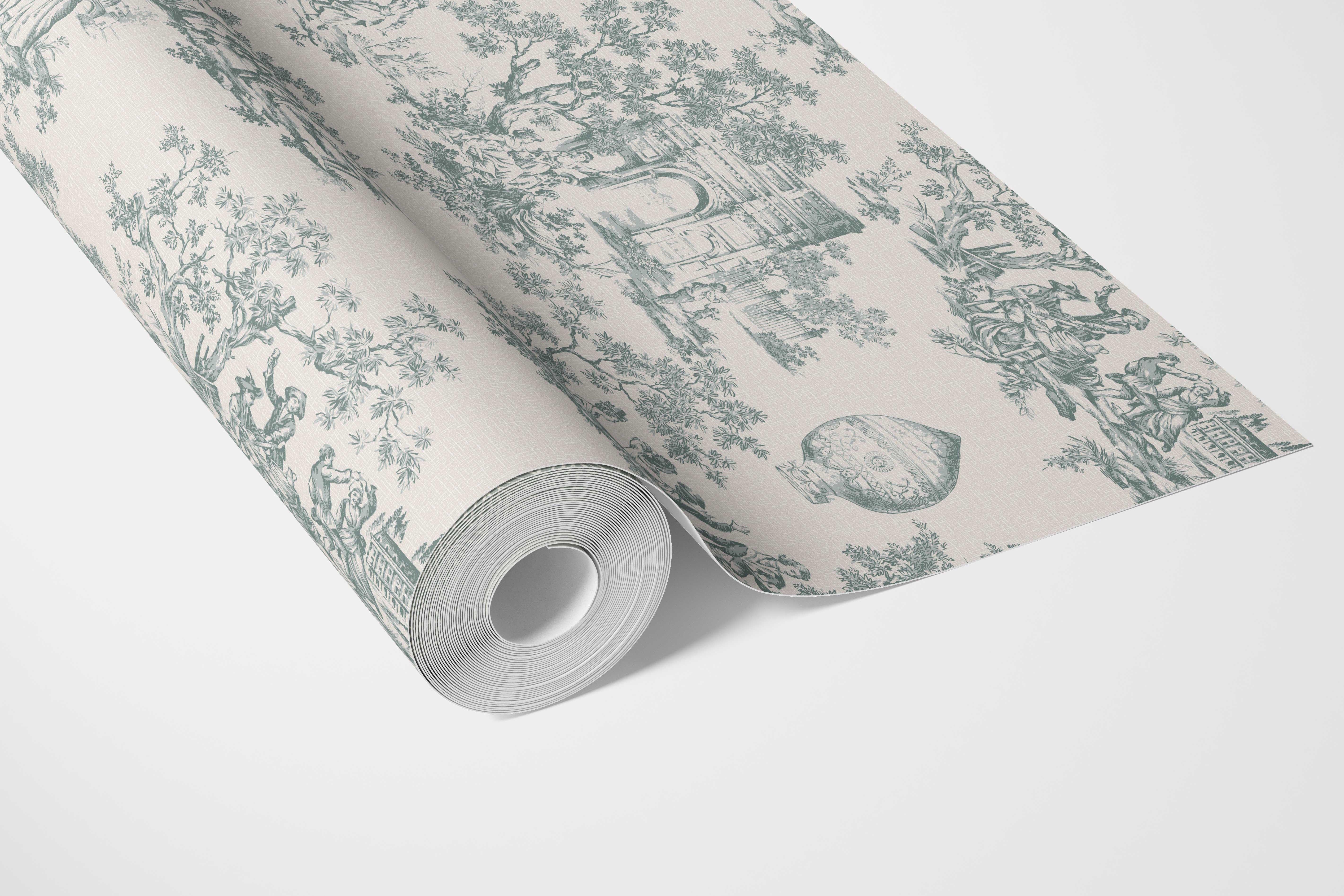 Toile de Jouy/ Nature Print Bathroom Wallpaper Sample (Duck Egg Blue/ Off-White)