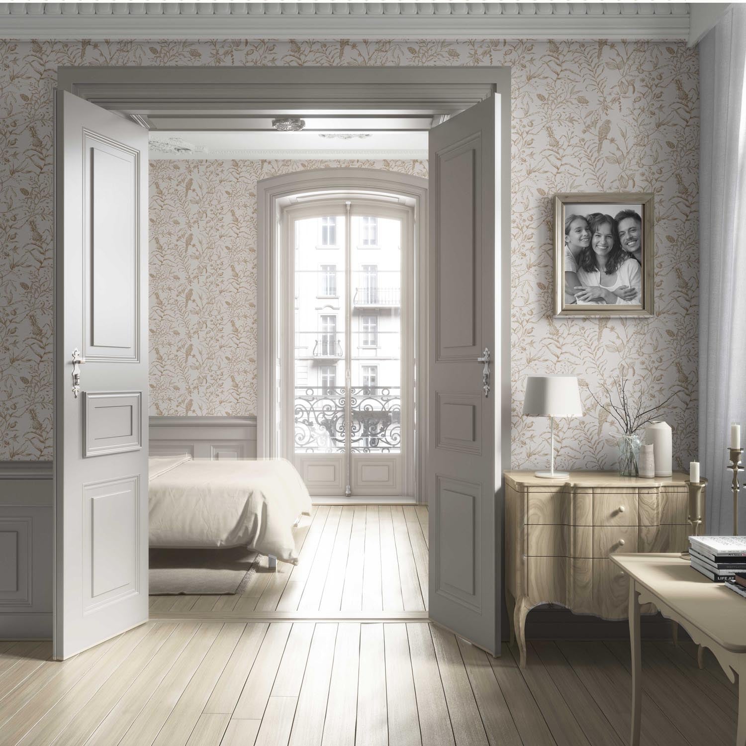 Birds Print/ Botanical Living Room Wallpaper Sample (Beige/ Brown/ Warm Gray)
