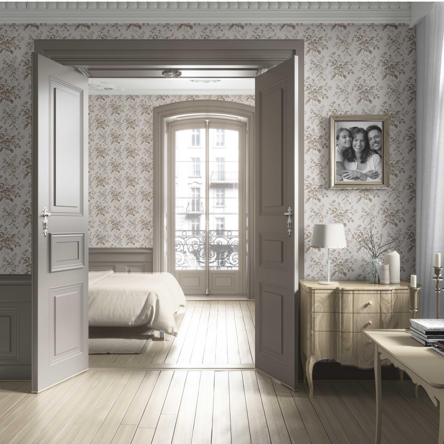 Vintage-Inspired Floral Toile/ Botanical Living Room Wallpaper Sample (Beige/ Brown/ Taupe)