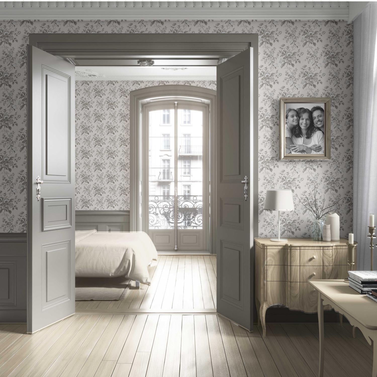 Vintage-Inspired Floral Toile/ Botanical Living Room Wallpaper (Warm Gray/ Greige)