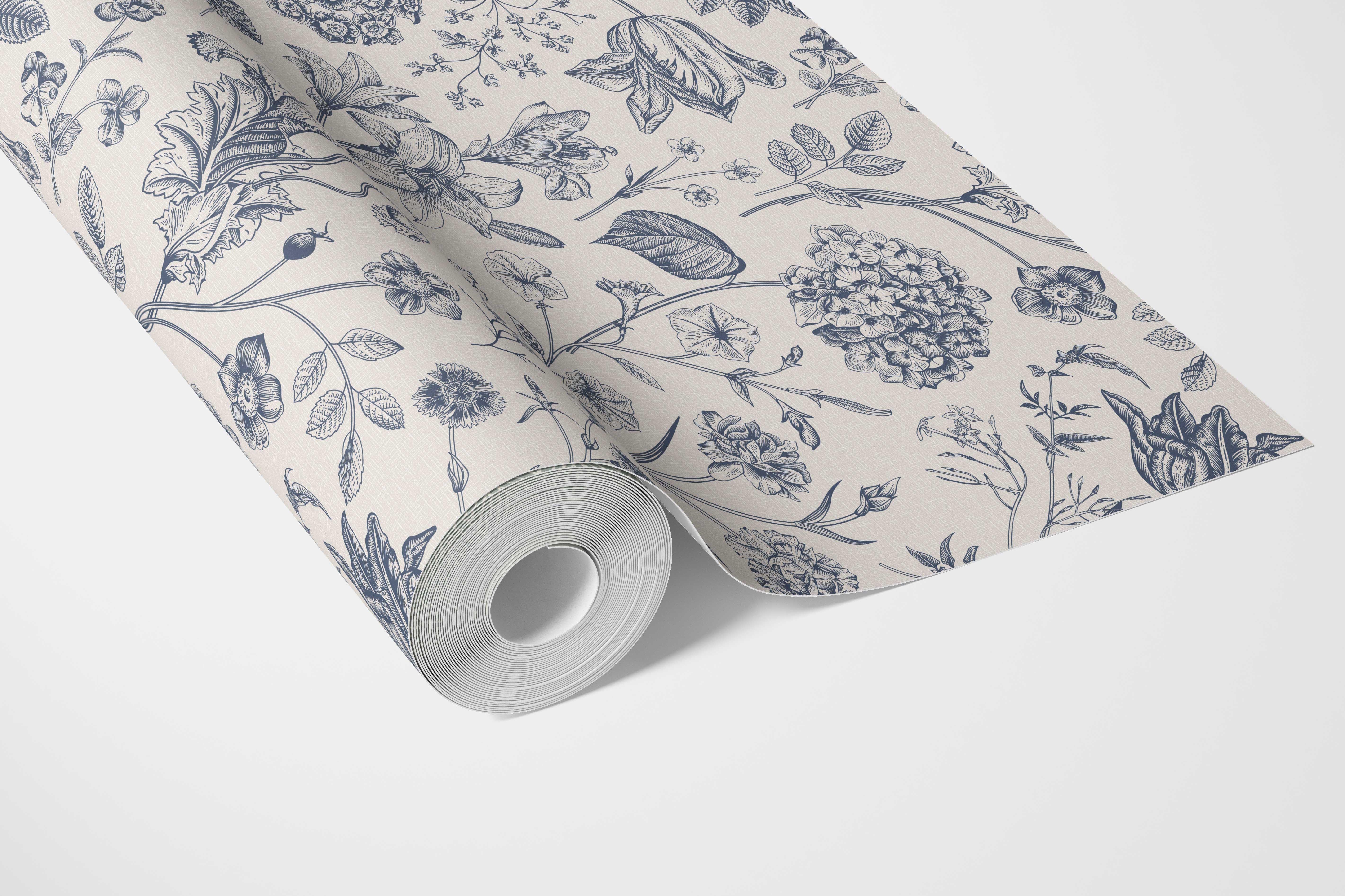 Floral/ Botanical Bathroom Wallpaper Sample (Navy Blue)
