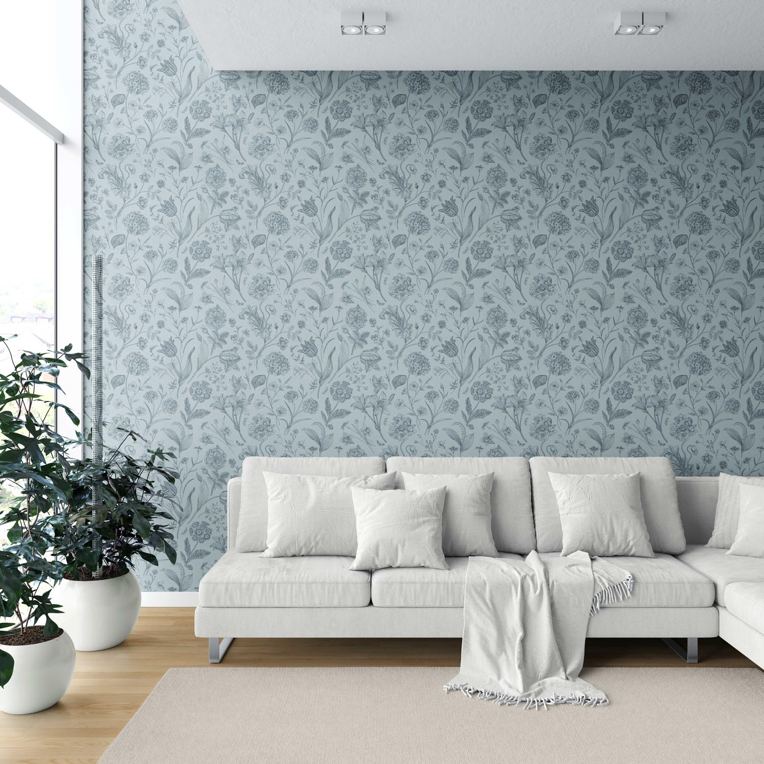 Floral/ Botanical Shower Toilet Wallpaper Sample (Slate Blue/ Gray)
