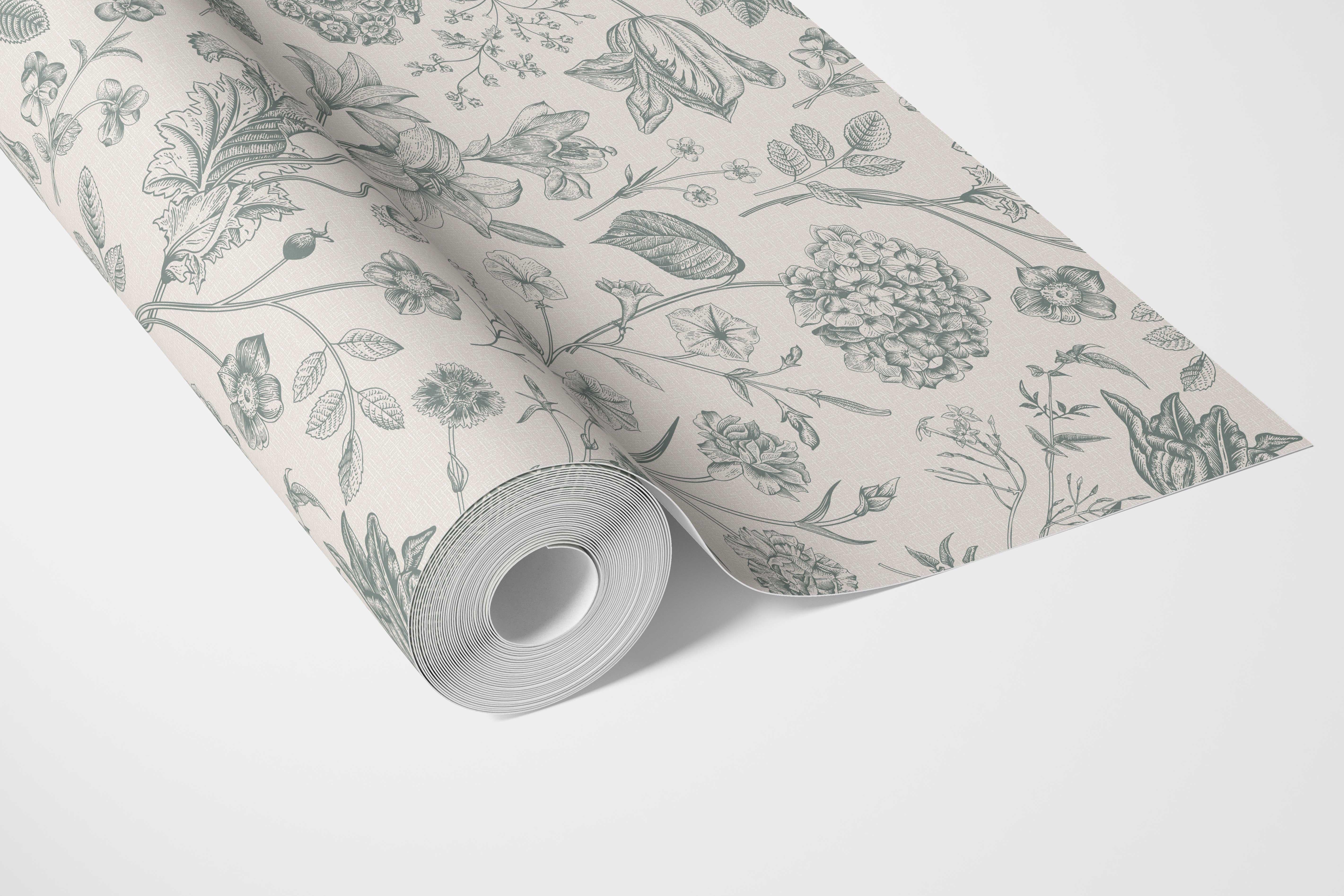Floral/ Botanical Bathroom Wallpaper Sample (Teal Green)