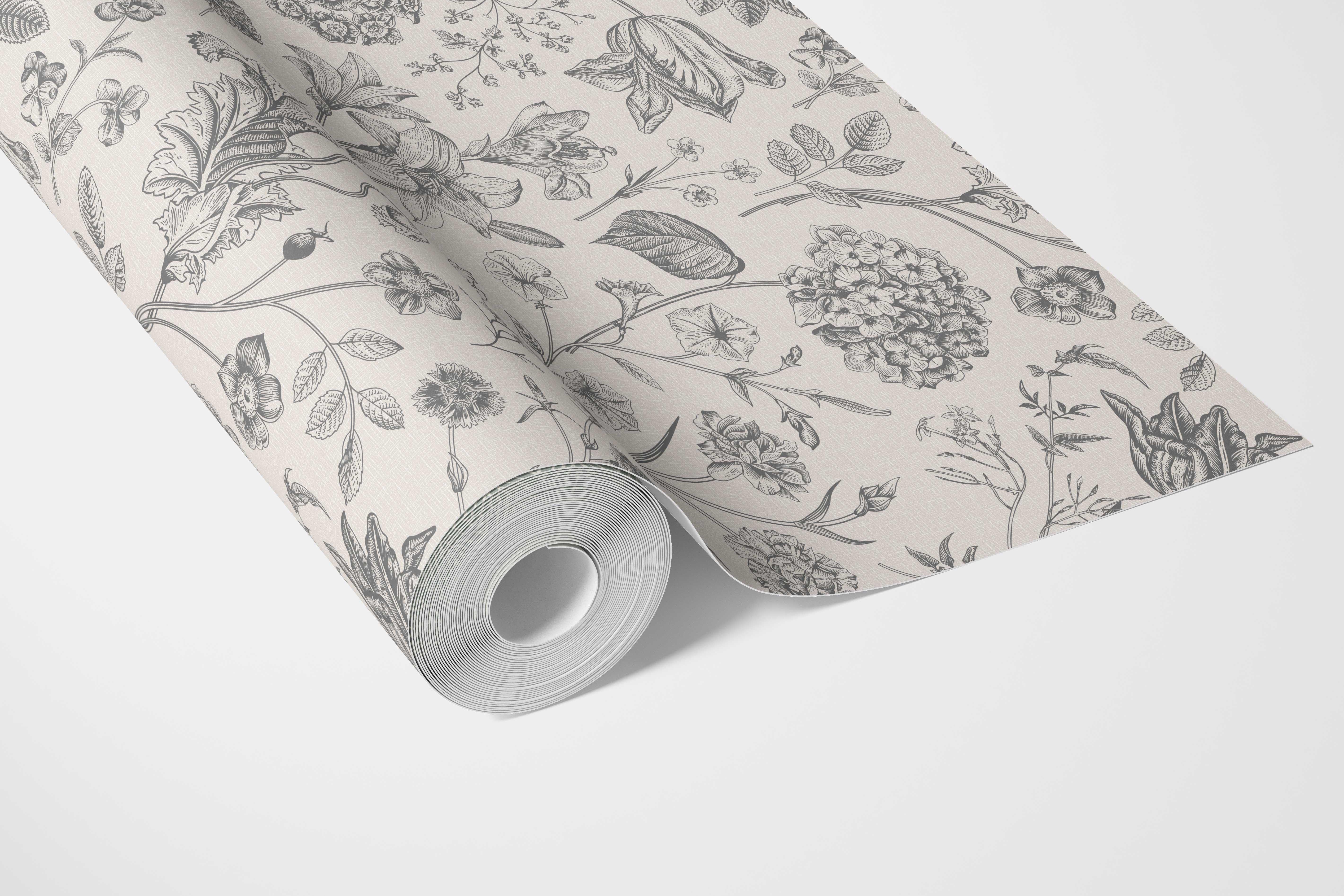 Neutral Floral/ Botanical Bathroom Wallpaper (Metallic Gray)