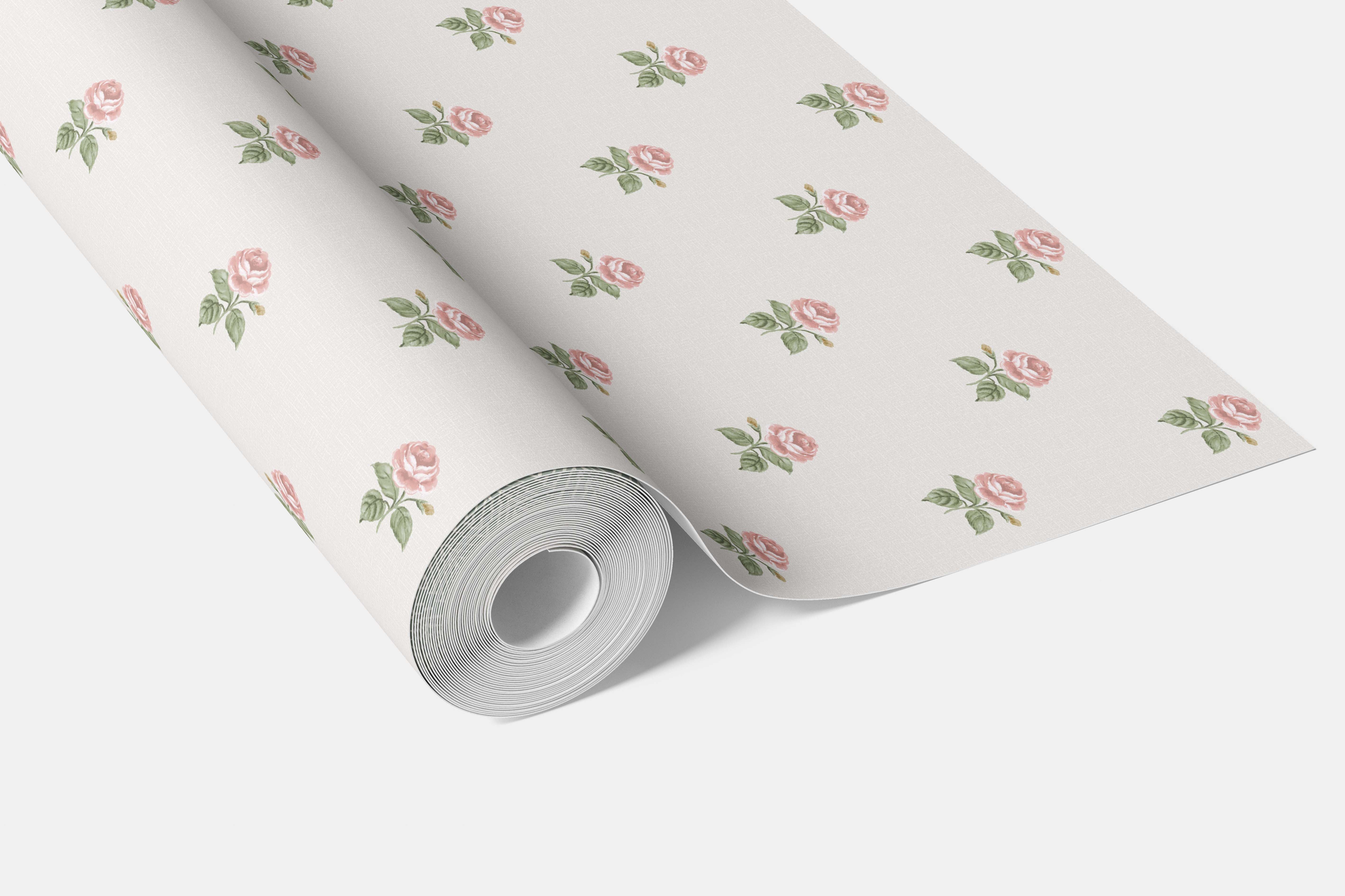 Vintage-Inspired Floral Block Print Kitchen Wallpaper (Pink/ Green/ White)