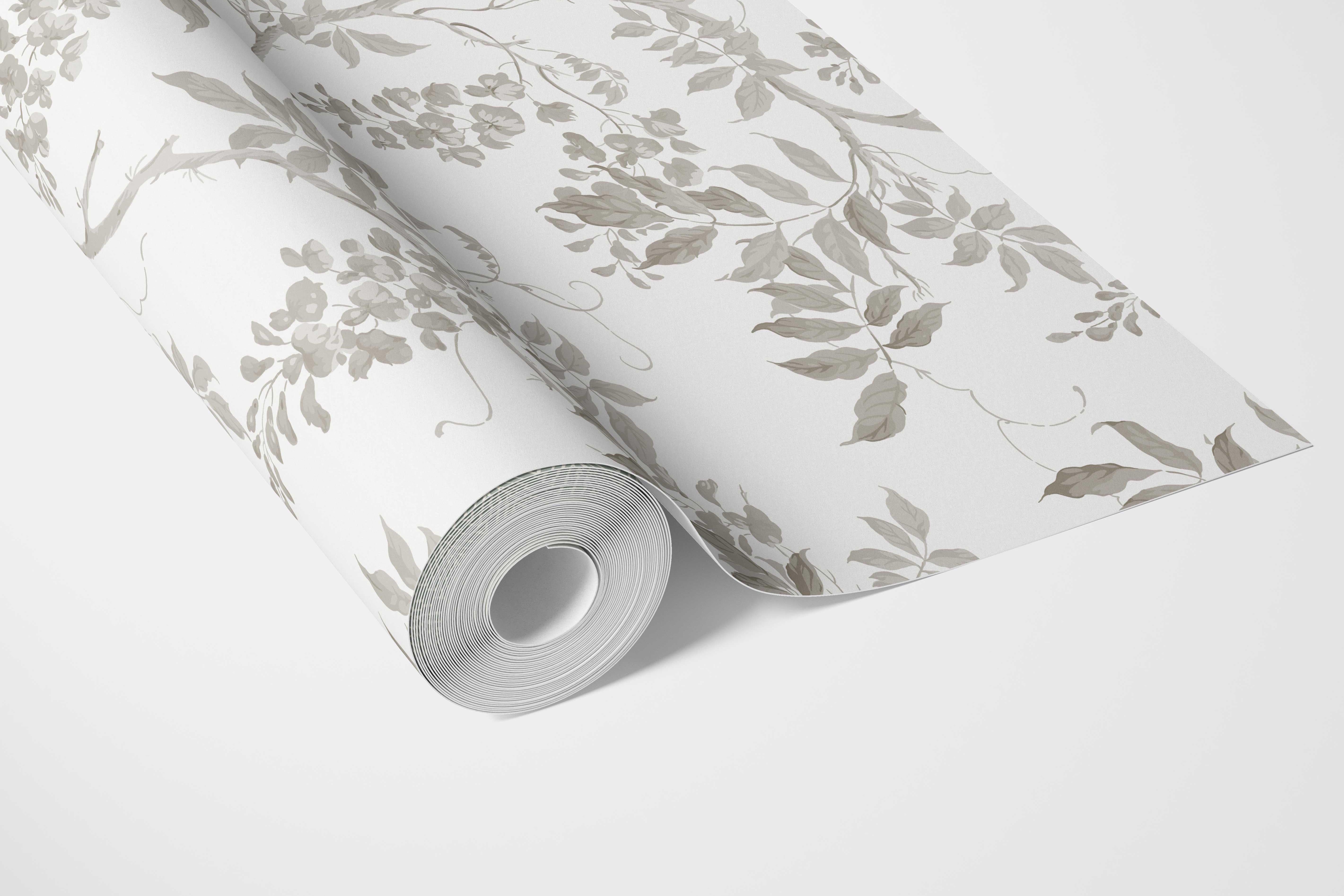Neutral Floral Vine/ Botanical Bathroom Wallpaper (Gray/ Greige/ White/ Taupe)