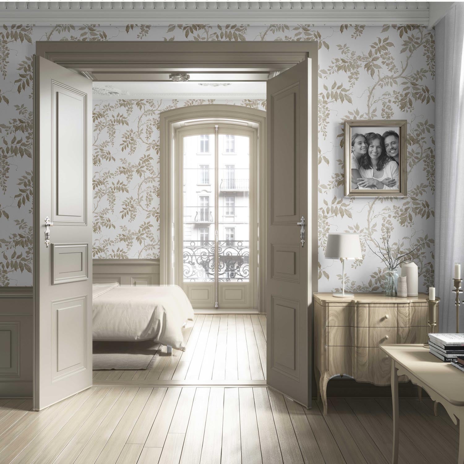 Neutral Floral Vine/ Botanical Living Room Wallpaper Sample (Beige/ Taupe/ Gray/ White)