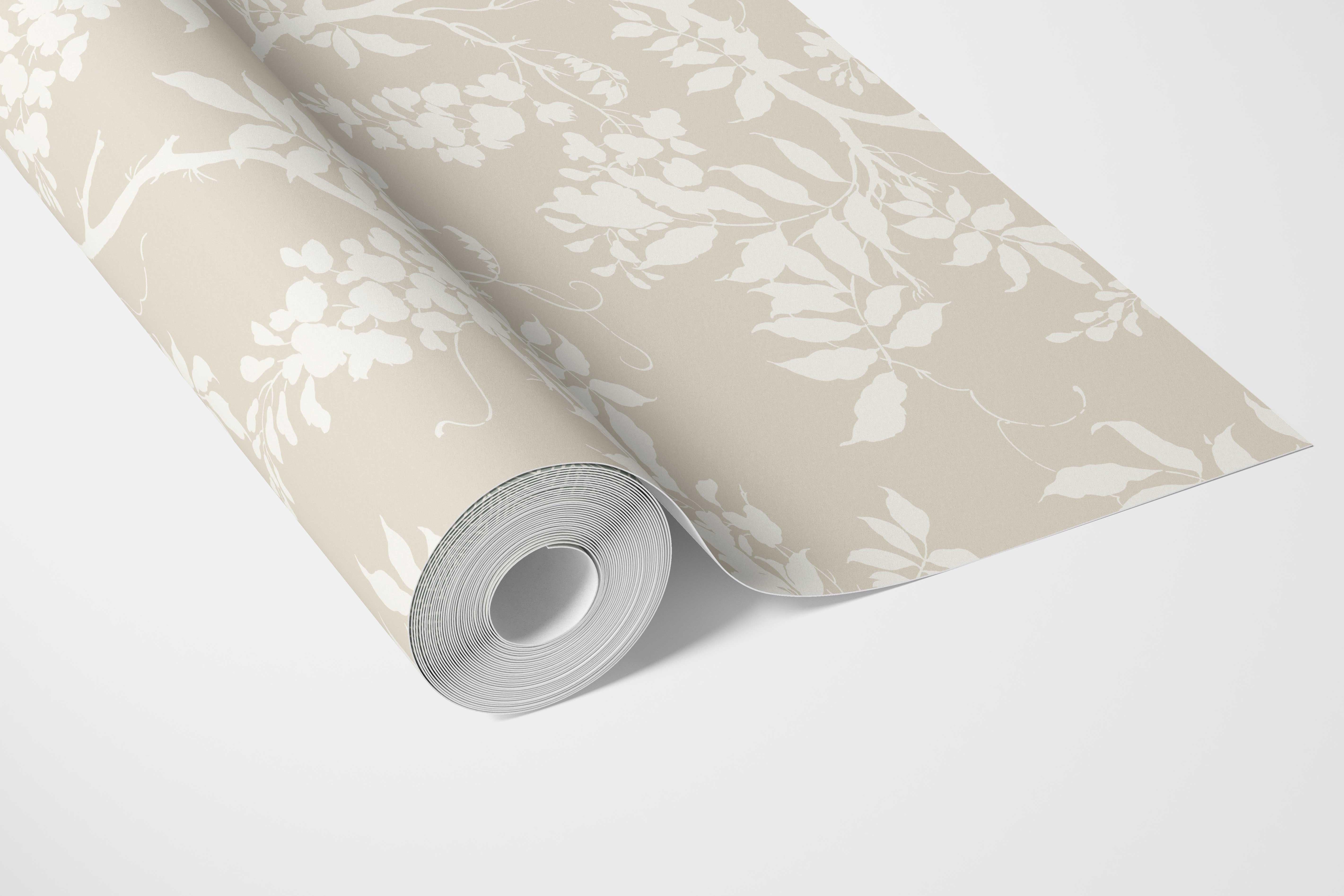 Neutral Floral Vine/ Botanical Bathroom Wallpaper (Beige/ Cream/ Warm Gray)